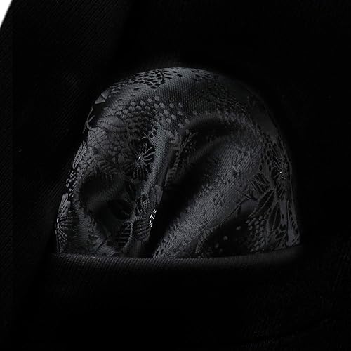 Miniatura 5 de HISDERN Corbatas florales tejidas clásicas de 3.4 pulgadas para hombre, corbata formal, bolsillo cuadrado para boda con caja de regalo de pañuelo