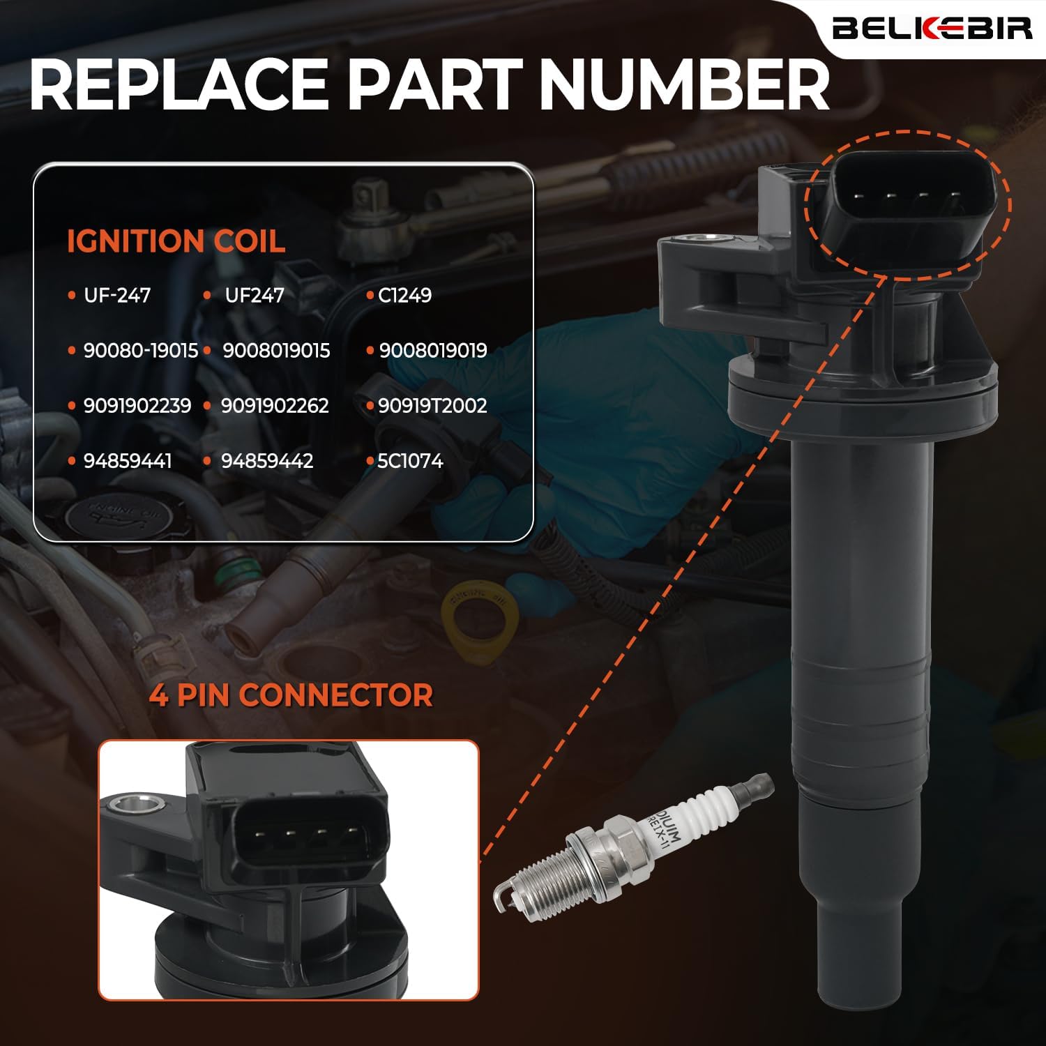 4PCS Ignition Coil Pack & Iridium Spark Plugs Compatible with 1.8L L4 1999-2008 Toyota Corolla, 2000-2005 Celica, MR2 Spyder, 2003-2008 Matrix, Pontiac Vibe, 2000-2002 Chevy Prizm Replace UF247 & 4503