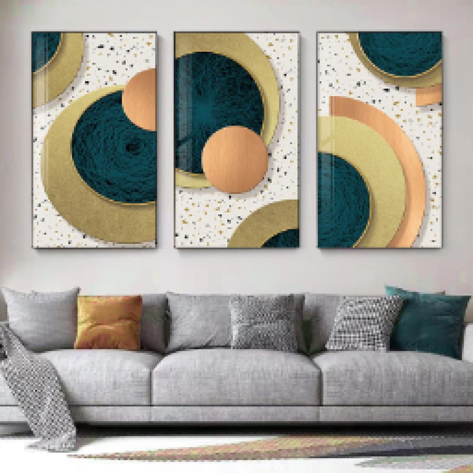 Poster da parete géométrique triptyque pour décoration salon chaleureux