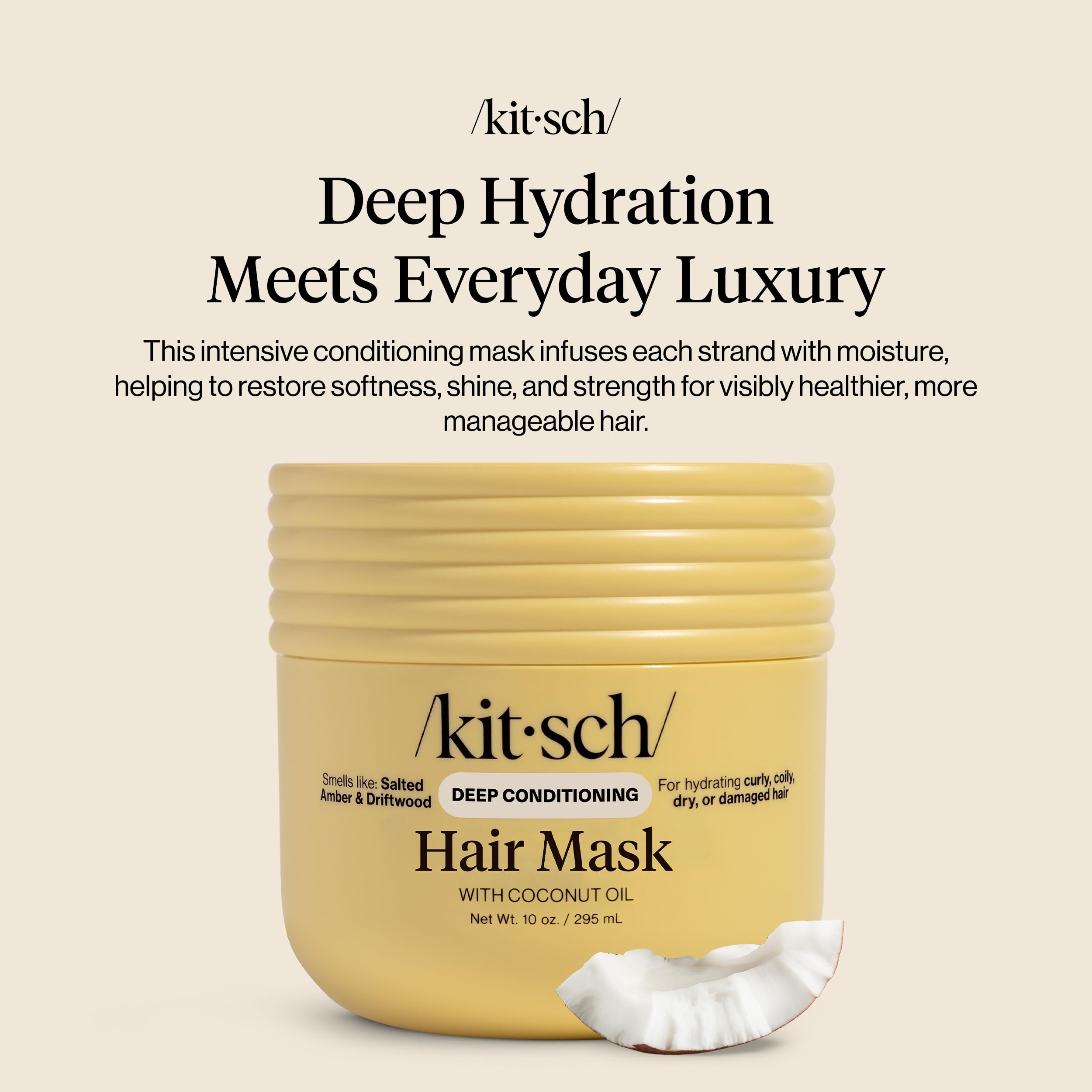 Kitsch Deep Conditioning Hair Mask – Moisturizing Hair Mask for Damaged Hair with Coconut Oil – Hydrating, Strengthening & Frizz-Reducing Hair Care Treatment for Curly, Coily & All Hair Types - 10 oz