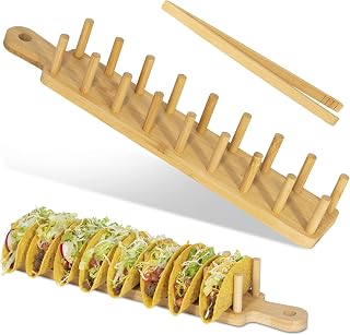 Bamboo Taco Holder - 8 Taco Shells, Multi-Use Food & Charcuterie Tray - Great Housewarming Gift & Kitchen Accessory