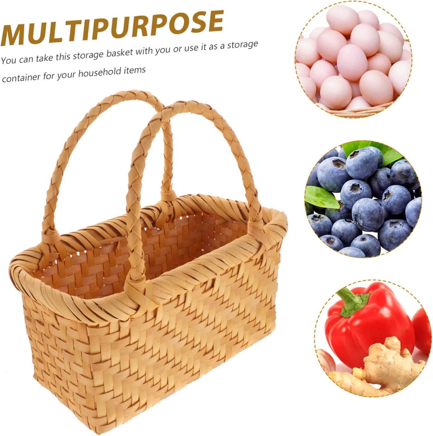 Woven Rattan Picnic Basket with Double Handles Storage Holder for Fruits Snacks and Flowers for Home Garden and Outdoor Gatherings
