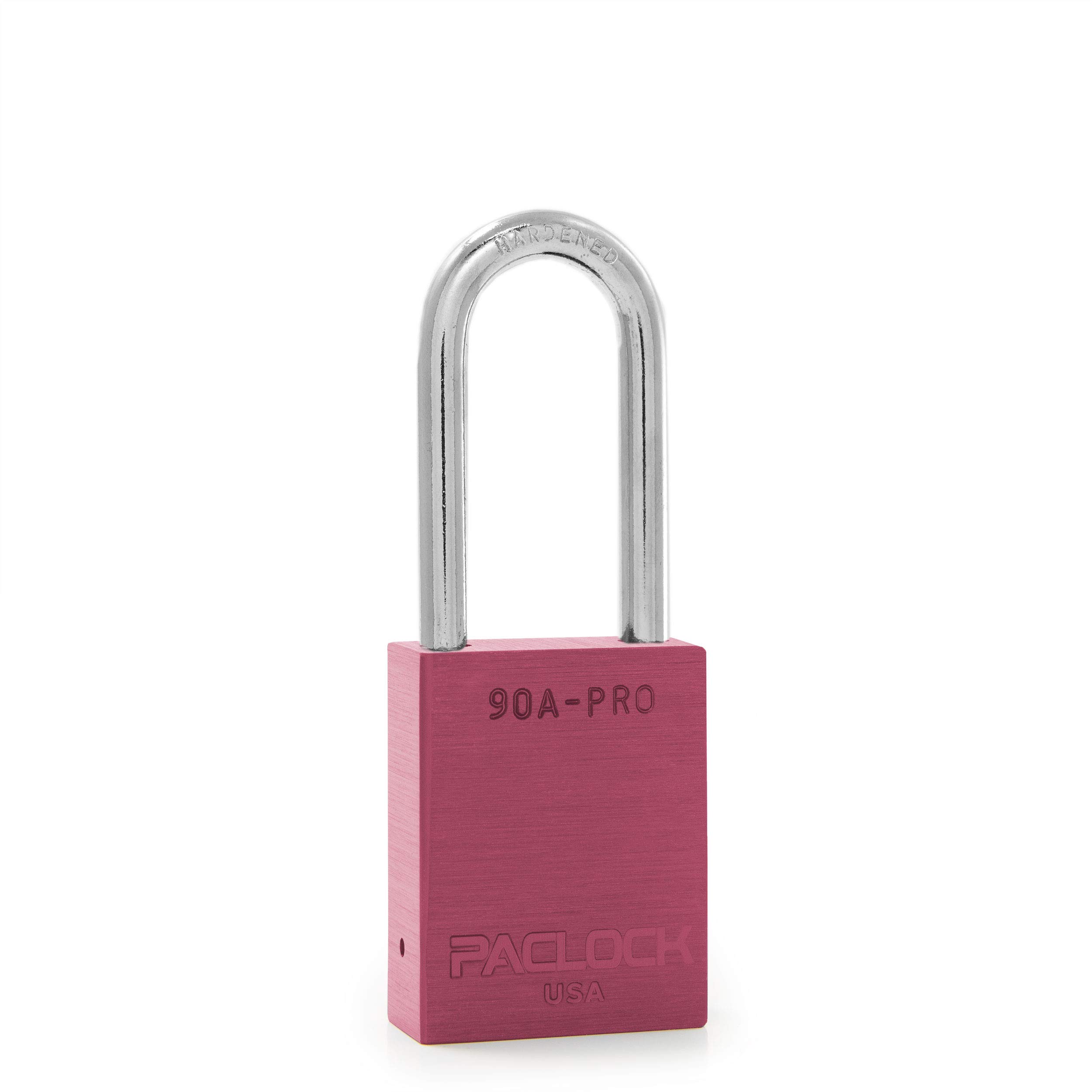 PACLOCK's 90A-PRO Padlock, 1/4" Diameter Hard. Steel Shackle, 2" Tall, High Performance 7-Pin Cylinder w/ 1 Key, Keyed Alike, Pink