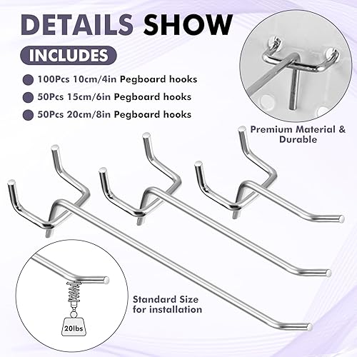 Miniatura 9 de 200 ganchos de tablero de clavijas para colgar de acero inoxidable, ganchos de clavijas, soportes de pared, accesorios de metal para garaje, hogar,
