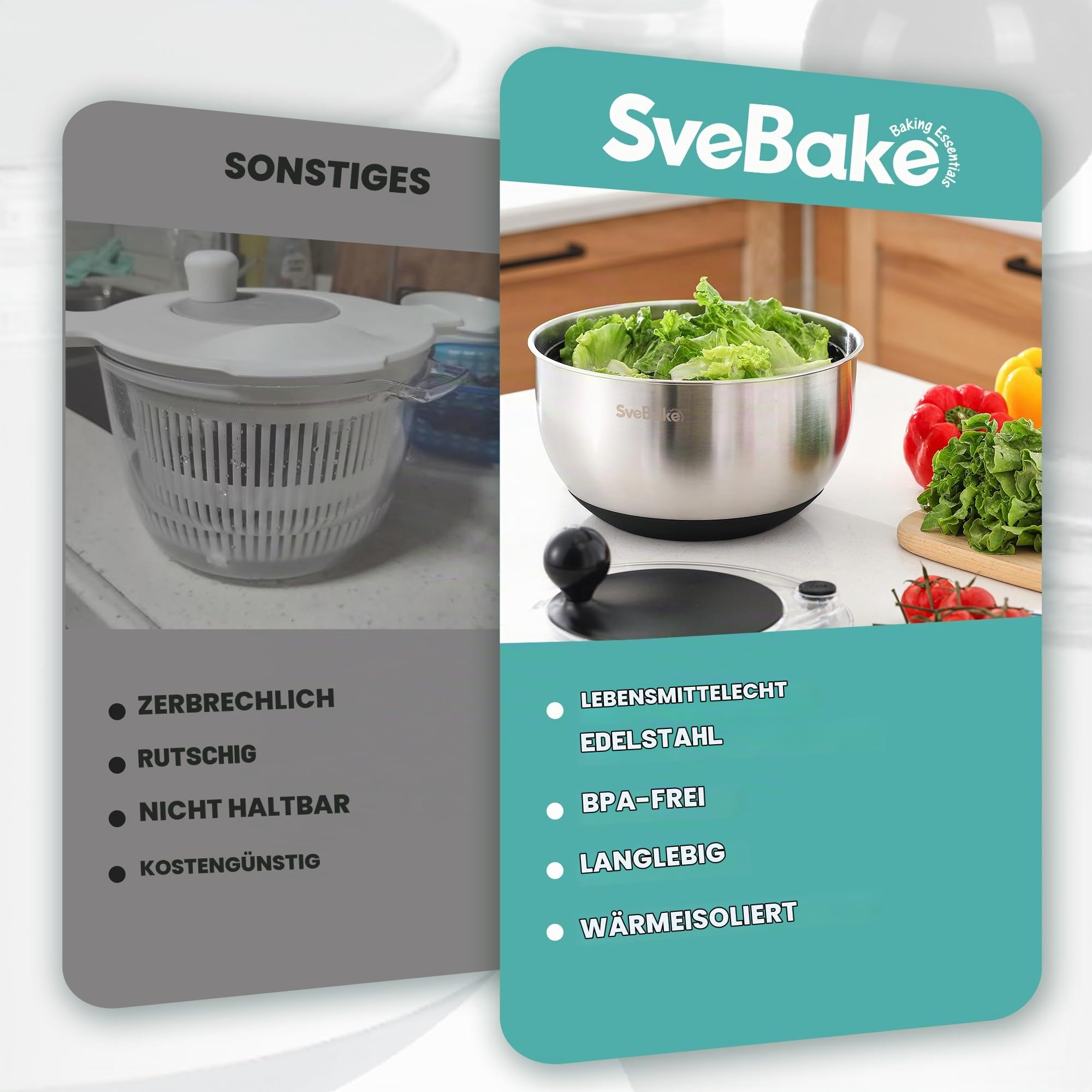 SveBake Salatschleuder Edelstahl groß