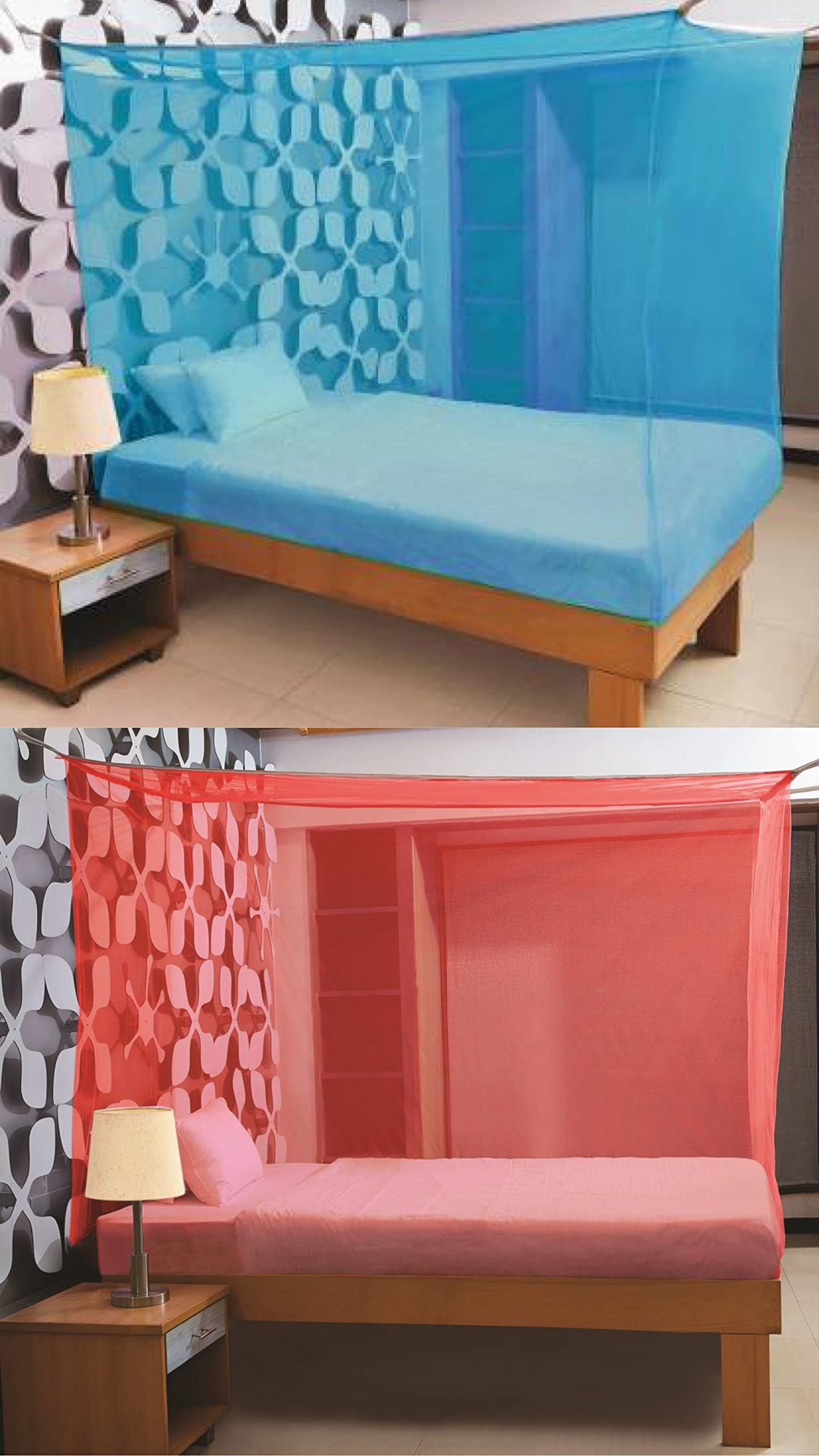 N G Products Combo Pack Mosquito Net for Single Bed Polyester Mosquito Net for Baby | Bedroom | Family_Size-6x3 FT_Color-Blue,Red