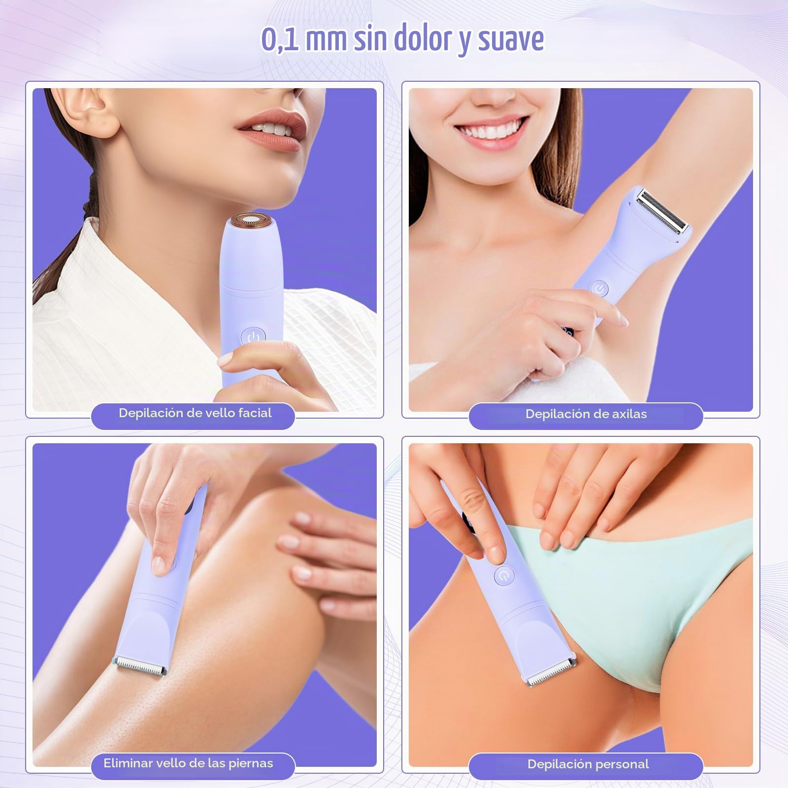 Afeitadora Mujer, Kit Electrica para Cara, 3 en 1 Rasuradora zona Intima, Uso en seco y Húmedo, LED DISPLAY, Recargable Afeitadora Shaver Maquina de Depilar para Cara, Axilas, Piernas, Bikini