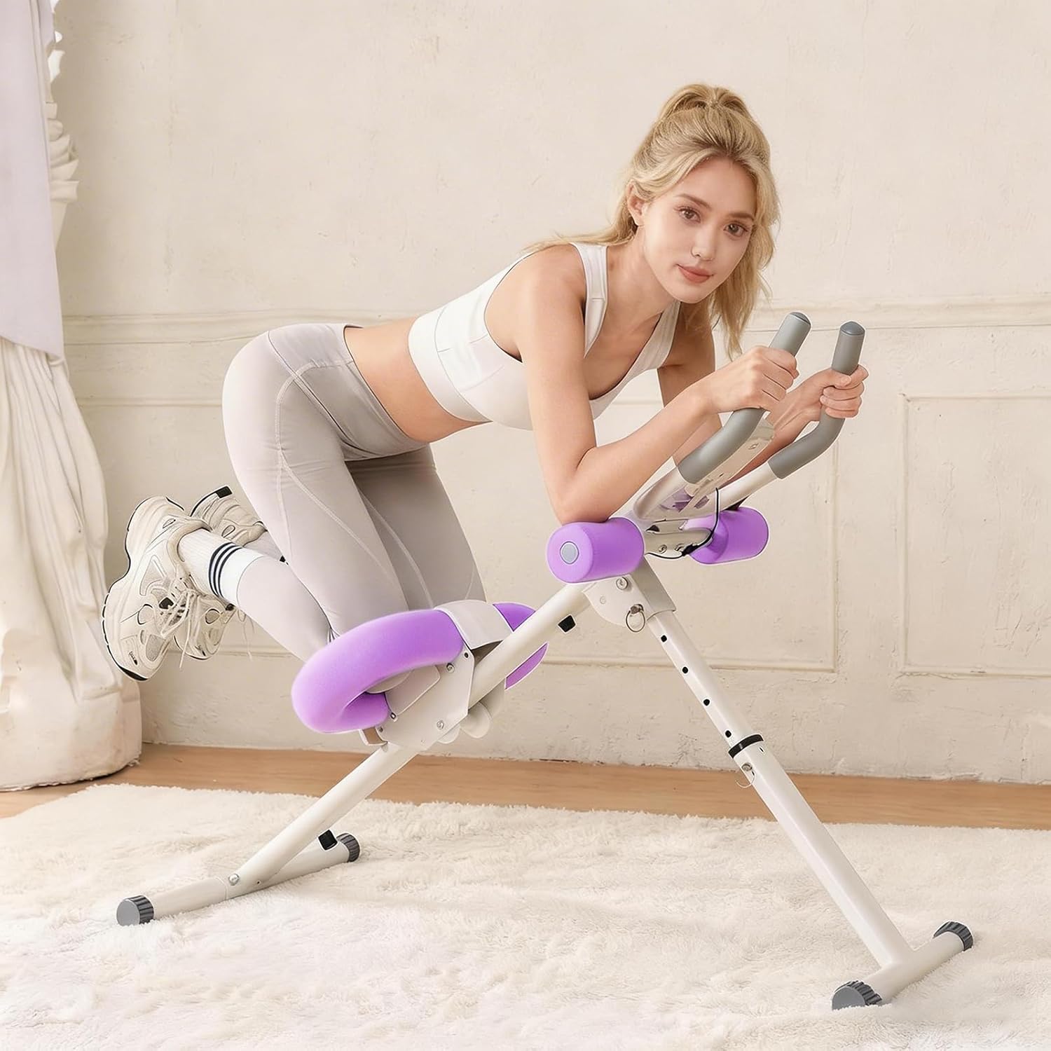 Adjustable Ab Machine - Foldable Ab Workout Equipment for Home Gym, Knee Protection, LCD Monitor & Device Holder, Core & Abdominal Trainer for Effective Stomach Workouts
