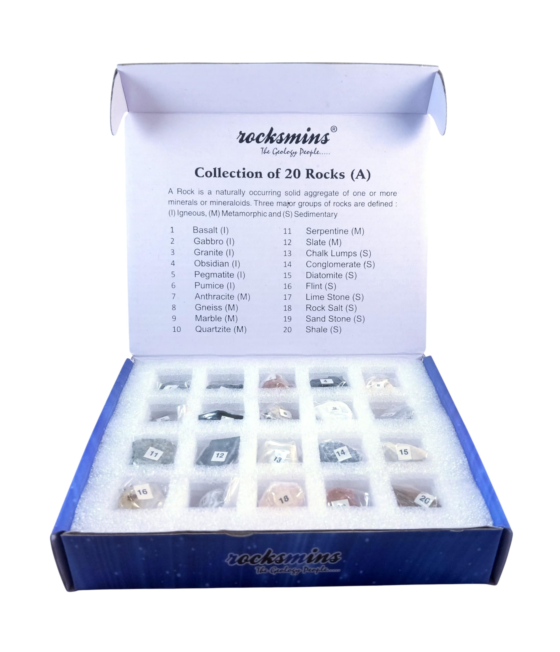 rocksmins Ro20Pt Rocks Collection Set of 20 for Students of School Education Igneous Sedimentary Metamorphic Samples Collections Introductory Activity Geology Earth Science Volcanic Stones-image-6