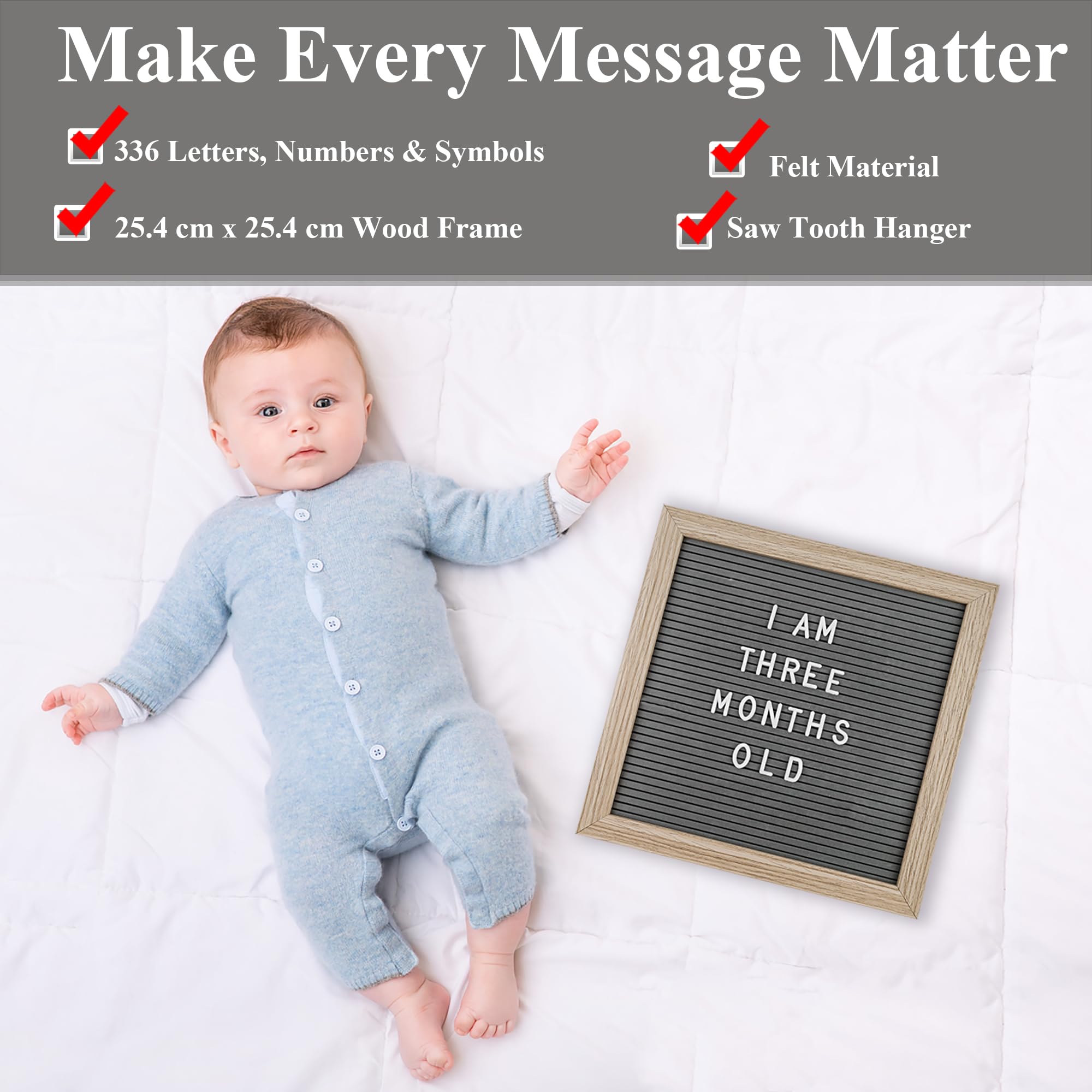 Changeable Letter Board in feltro con espositore Gray