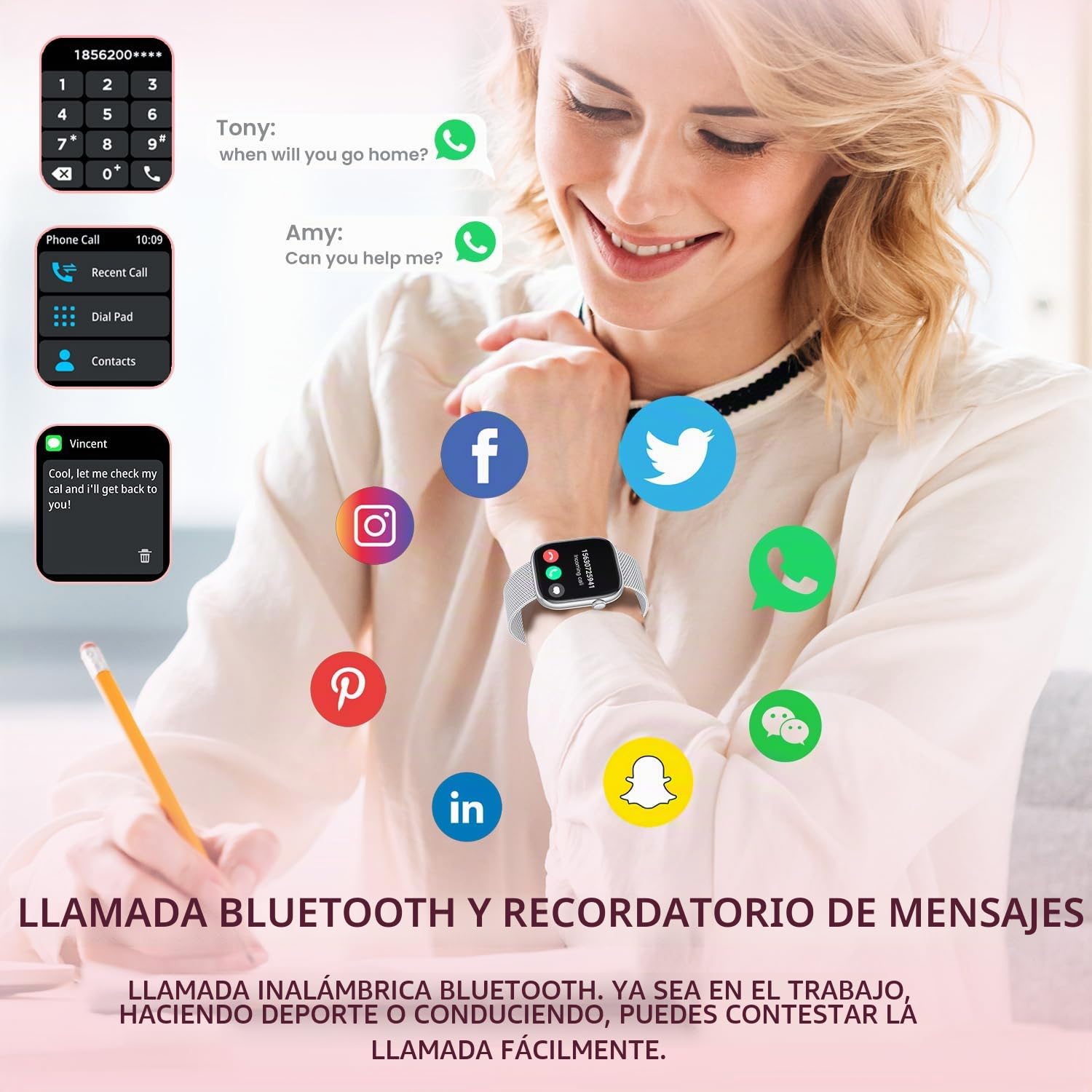 Smartwatch Mujer Reloj Inteligente con Llamada: 1.83'' Digital Smart Watch con Bluetooth Impermeable IP67 Monitor de Estrés Frecuencia Cardíaca Sueño 20+Modo Deportivo 3 Correas para iPhone Android