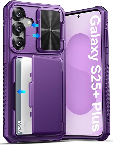 Miniatura 25 de ATATOO Funda para Samsung Galaxy S25 FE, tarjetero integrado (3-5 tarjetas) y cubierta de cámara deslizante y bloqueo RFID, protección de grado