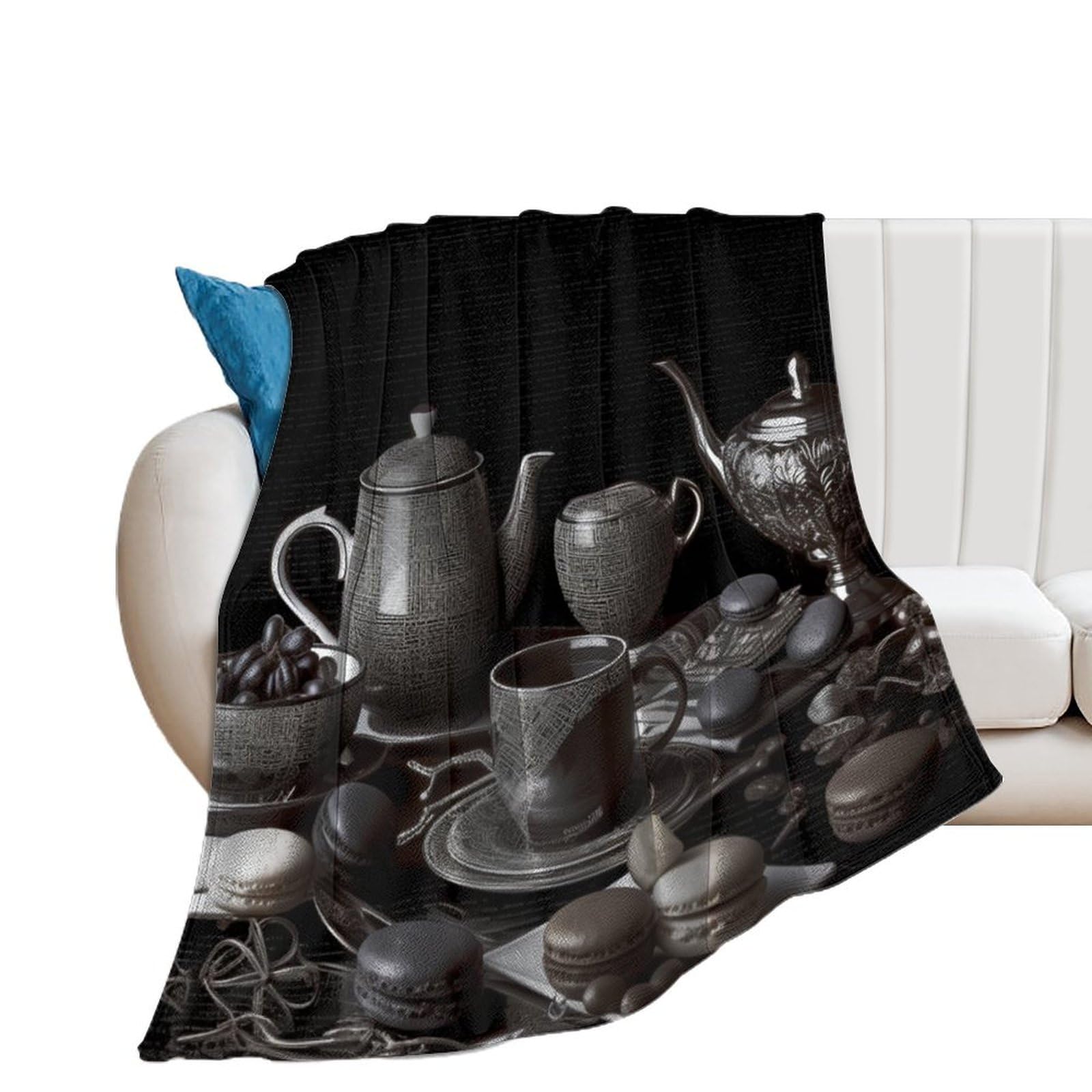 Couverture plaid flanelle noire pour lit et canapé douillet en hiver