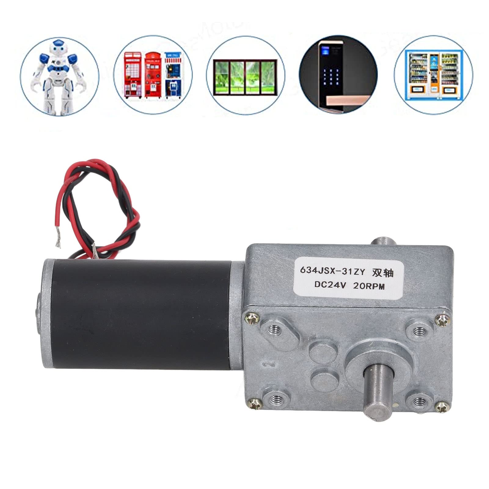Motoriduttore, Motoriduttore DC 24V Riduzione della velocità Motoriduttore a Vite Senza Fine Reversibile a Doppio Albero Autobloccante, Controlli (20 giri/min)