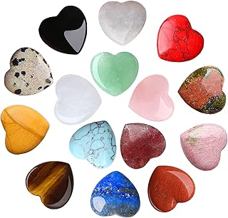 ZHIYUXI 15 Pcs Heart Crystal Stones Rose Quartz Clear Quartz Obsidian Crystal Hearts Worry Stone Gemstones and Crystals Set Crystals Healing Crystal Gifts Energy Balance Meditation Reiki Decoration