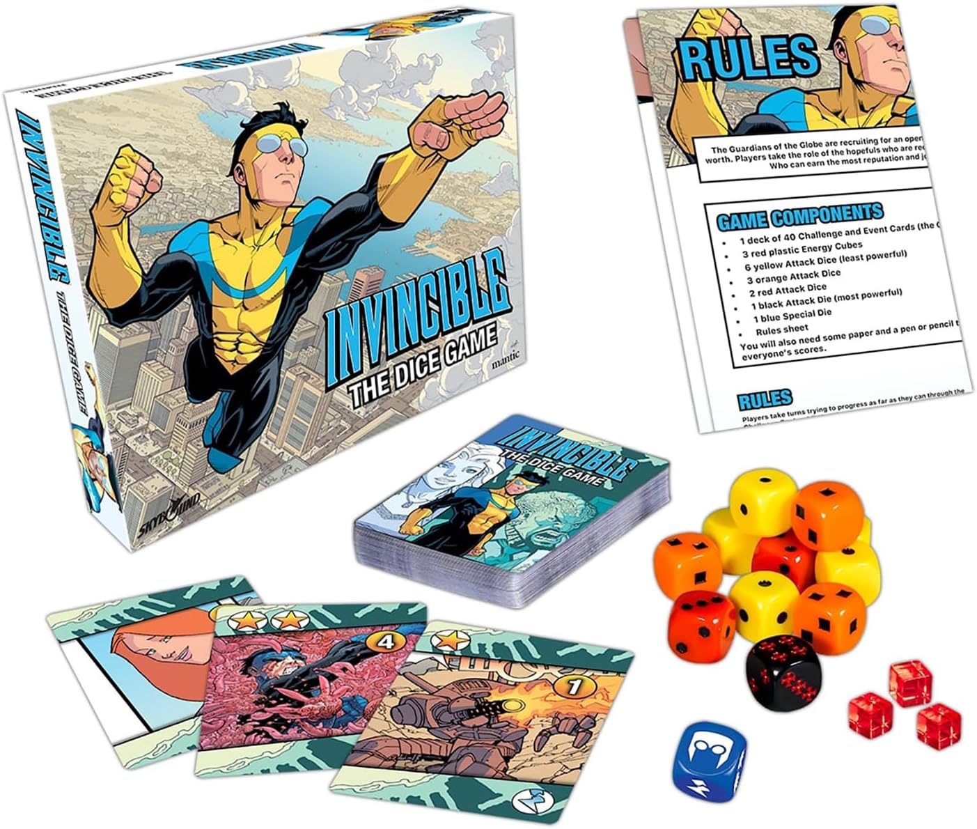 Mantic Games: Invincible: The Dice Game - Fast Paced Push Your Luck Dice Rolling Game, Comic Book Card & Dice Battle Game, Ages 10+, 2+ Players