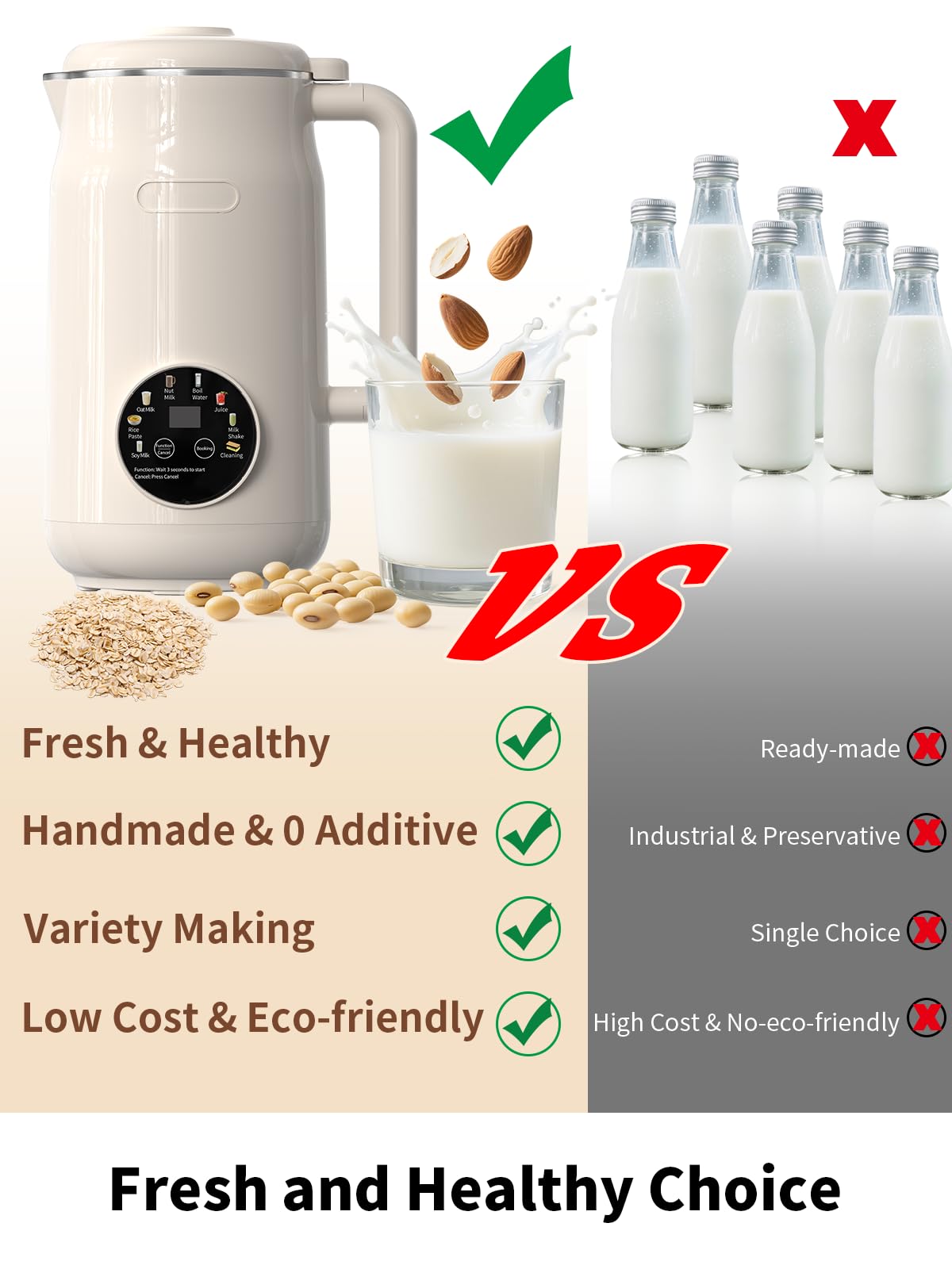 Máquina 8 en 1 para hacer leche de nueces, máquina automática de leche de soja de 50 onzas con 10 cuchillas, licuadora para leche a base de plantas, avena, almendras, jugo, pasta de arroz y más con