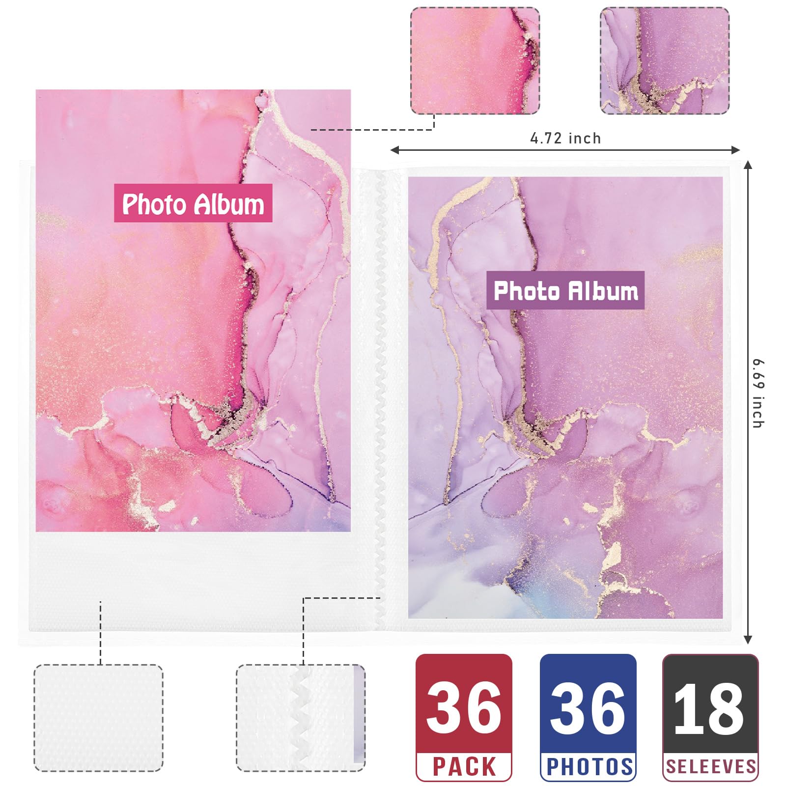 Sinmoe Paquete de 36 álbumes de fotos de 4 x 6 pulgadas, cada uno muestra 36 imágenes, mini álbum de fotos de Navidad con inserciones decorativas extraíbles y cubierta transparente flexible (estilo