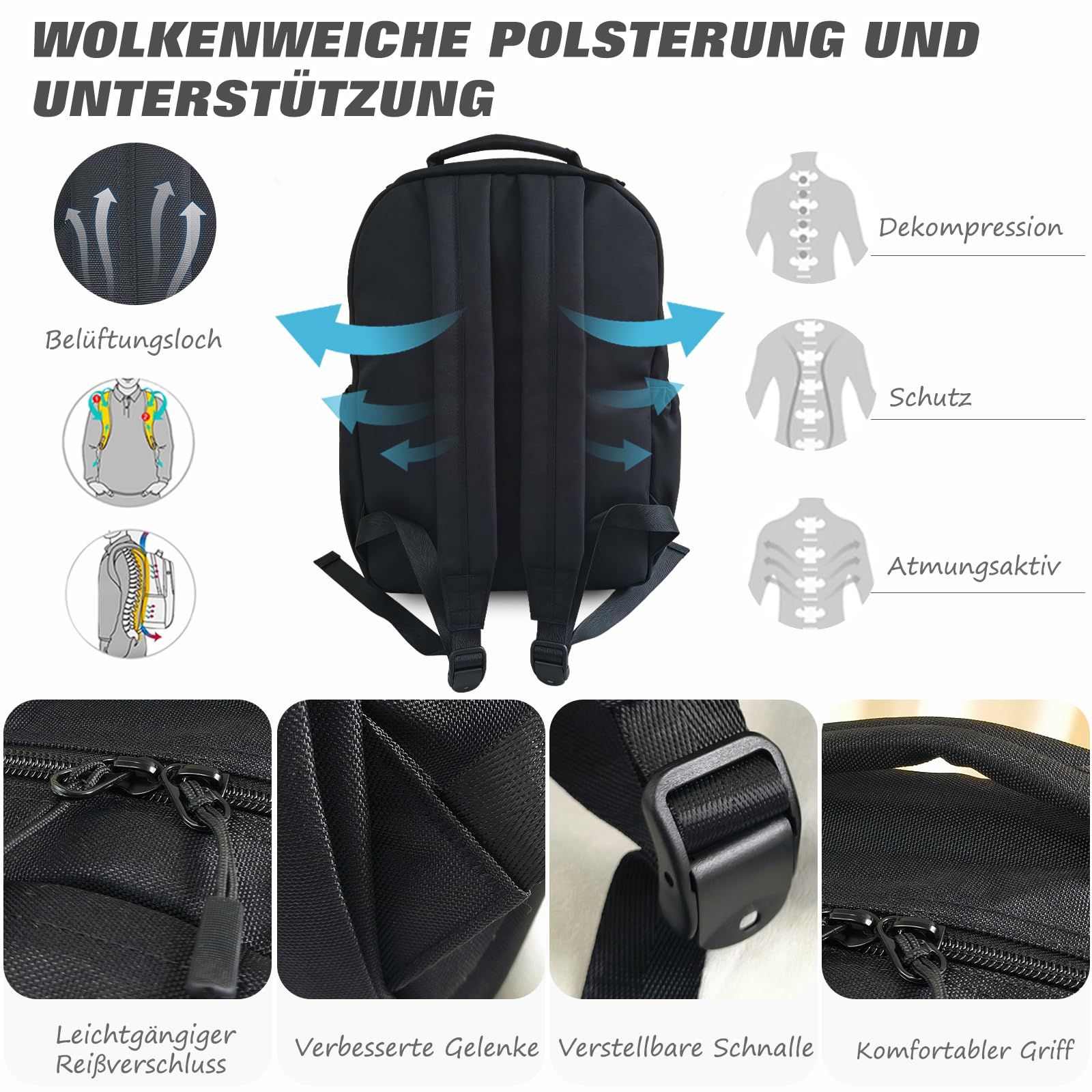 FANDARE Rucksack Schulrucksack Damen Herren Daypacks mit Laptopfach fü 15.6 Zoll Tagesrucksack Schulranzen Junge Mädchen Schultaschen für Universität Reisen Freizeit Arbeit Wasserdichtes Polyester