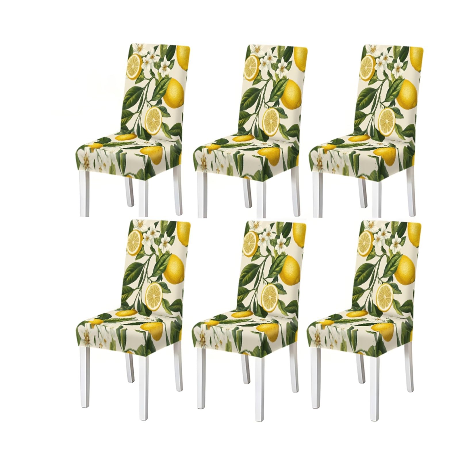 Lemon Print Chair Covers Set Of 2/4/6, Stretch Dining Chair Slipcovers, Kitchen Citrus Farmhouse Decor Removable Stretch Slipcovers for Dining Chairs(6PCSChair cover)