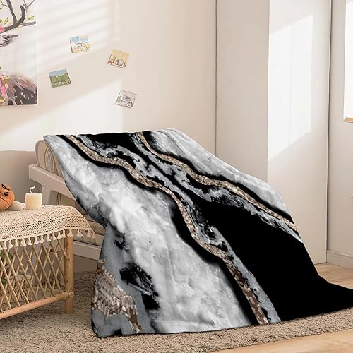Miniatura 3 de Soft Warm Flannel Blankets 40" x 50" Gray Black Marble Style Fleece Blanket for Sofa, Bedroom, Couch, Travel, Kids Bedroom Accessories Fluffy