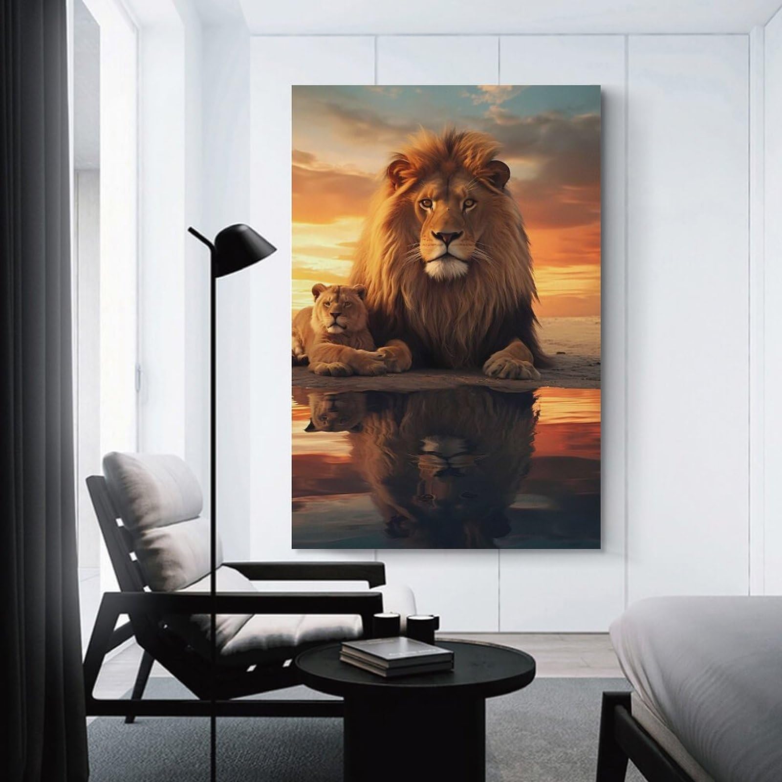 Junmoney Unframe-Style-24 Father Lion And Son Canvas Art Print 20X30inch(50X75cm), For Apartment Walls, Studios Or Work Areas, An Easy Choice For New Home Styling