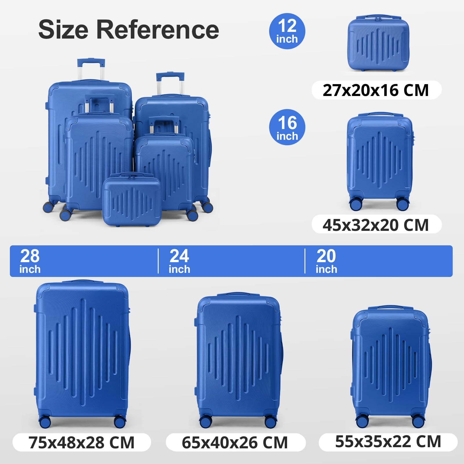 LALAHO Valise Grande Taille Rigide en ABS, 4 roulettes Spinner, Coins Renforcés, Serrure à Combinaison, Poignée Télescopique - Bagage Soute (Azur, XL/75cm)