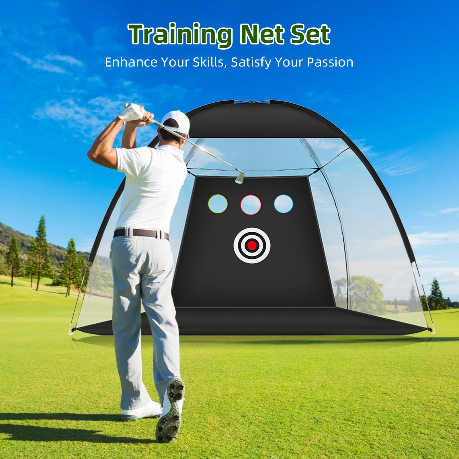 Golfnetz, 10 Fuß -Übungsnetz mit Übungsmatte für das Hinterhof-Chipping-Swing-Training, Tragbar, Einfach Aufzubauen, Langlebiges Polyesternetz, Geschenk für Männer
