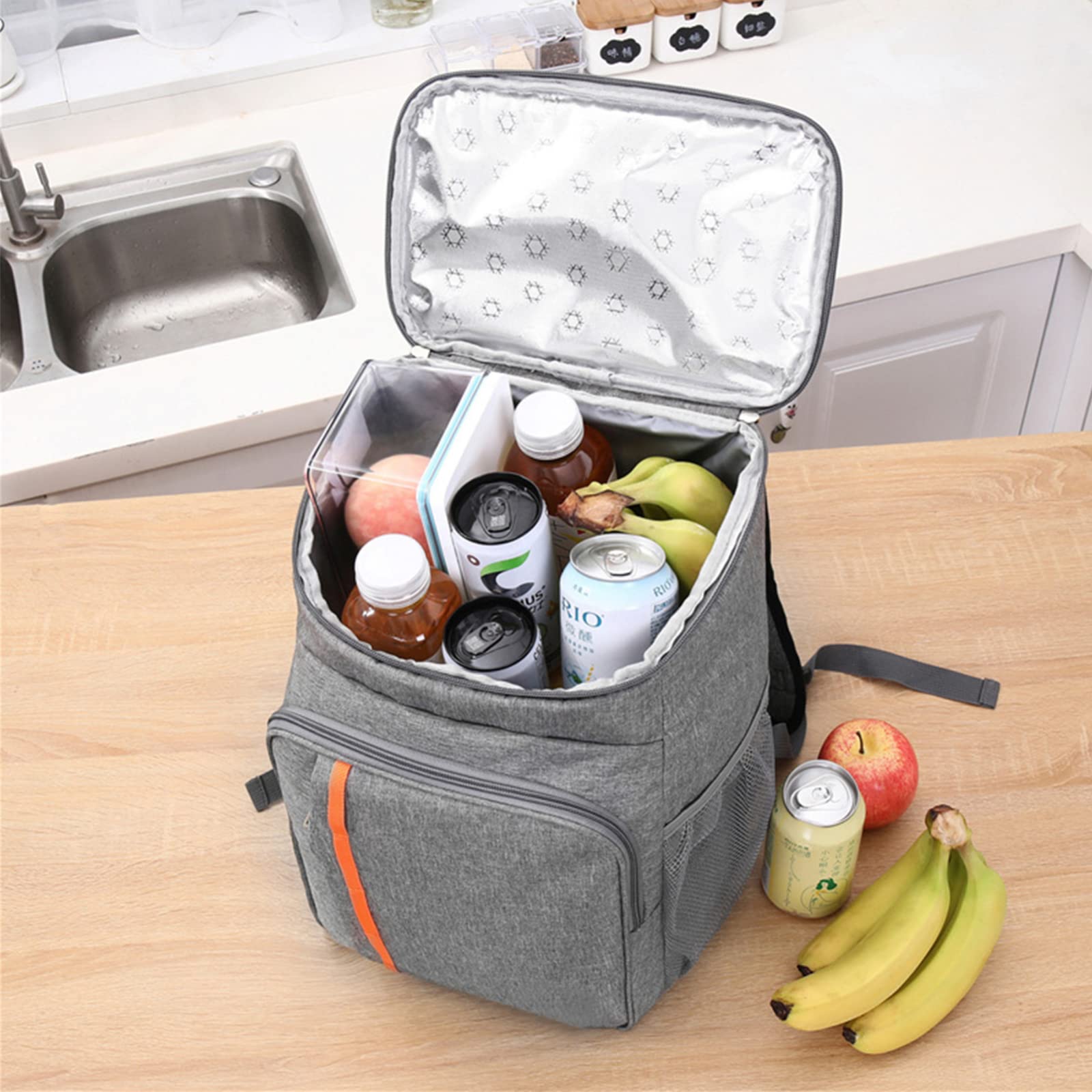 Zaino Termico Isolante da Picnic, Set di cestini da Picnic, per Coppie in Famiglia, Zaino Termico Leggero per Pranzo,Pesca,Escursionismo,Campeggio,Spiaggia,Barbecue(Grigio)