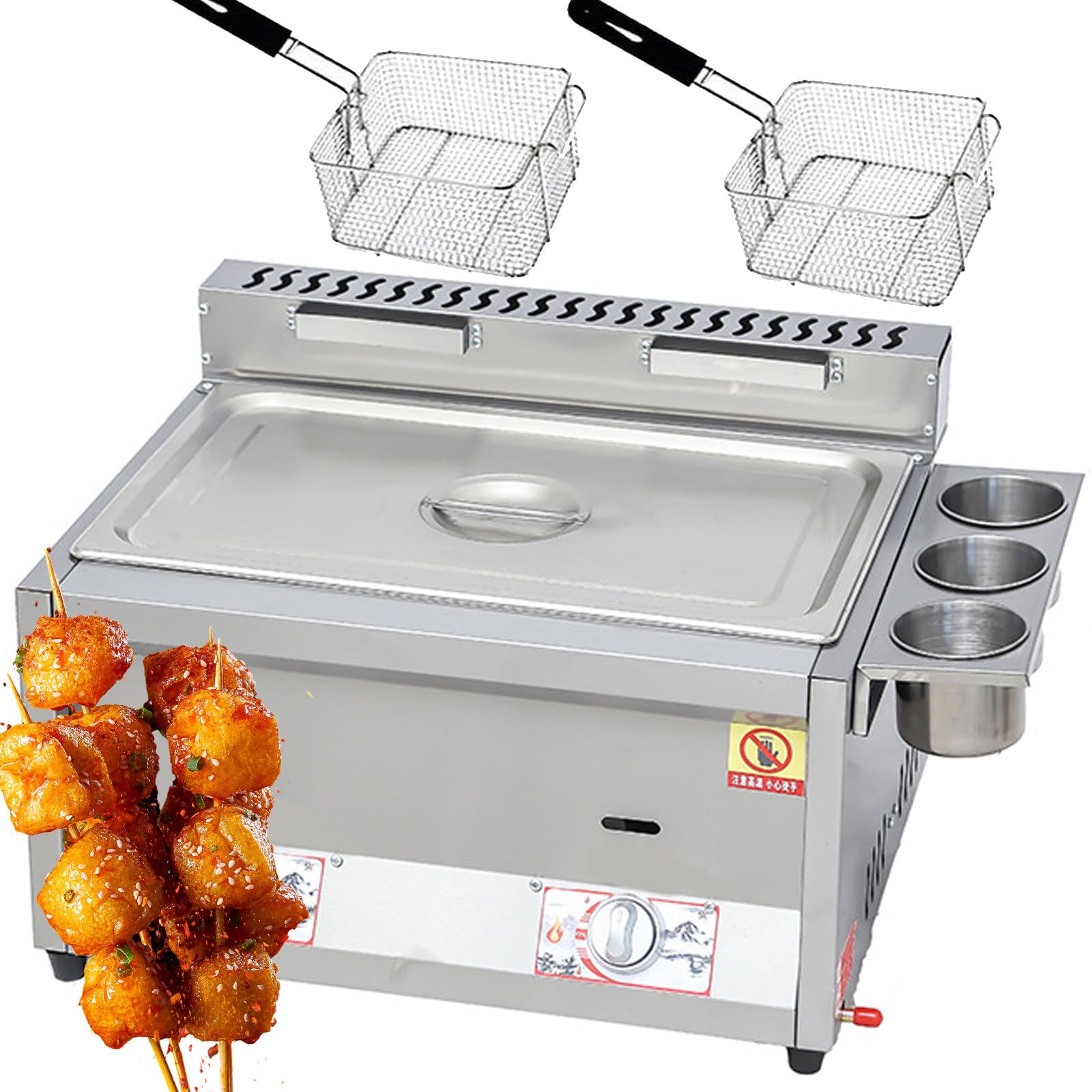 Freidora de gas, freidora de acero inoxidable de doble tanque con 2 cestas, ideal para cocinar pollo y patatas fritas, perfecta para uso doméstico o restaurante