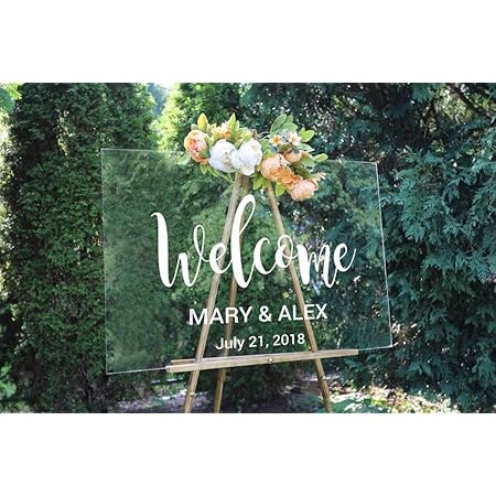 Olivialulu Bienvenue Panneau De Mariage Sticker Rustique Decor De Mariage Personnalise Noms Tableau De Amazon Fr Cuisine Et Maison