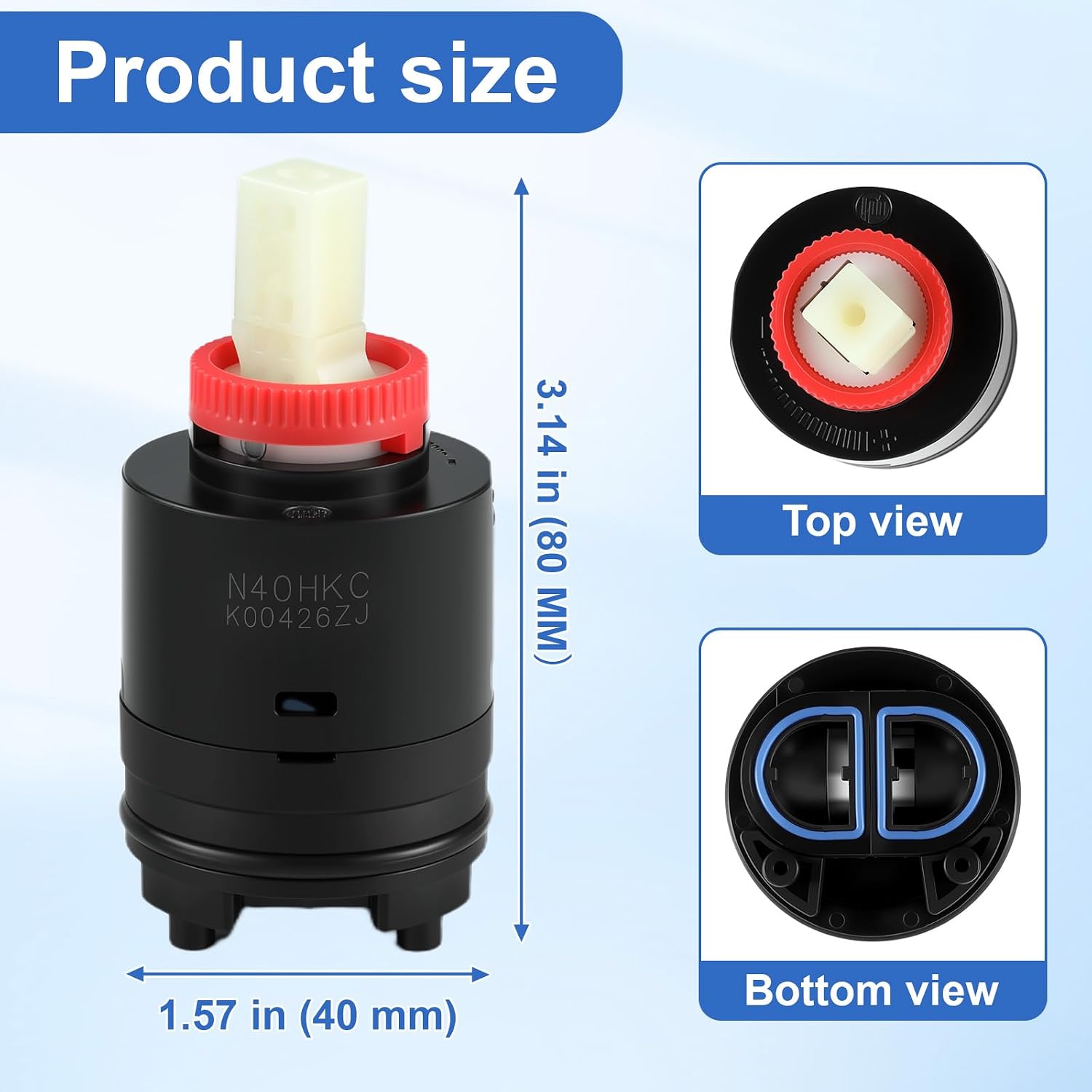 N40HKC Shower Cartridge Replacement, for Single Lever Tub/Shower Faucet, Shower Mixer Valve, 40 mm Faucet Cartridge, Height 79 mm Width 40 mm