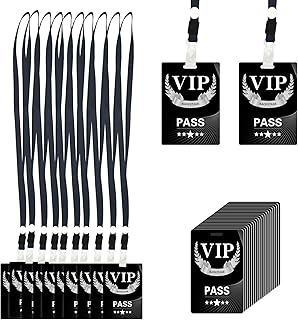 50 Sets VIP Abzeichen mit Umhängeband, Kunststoff VIP Pass Karte mit Schwarzem Schlüsselband für Backstage Konzert Party Geburtstag Filmabend, 6 x 8,5 cm