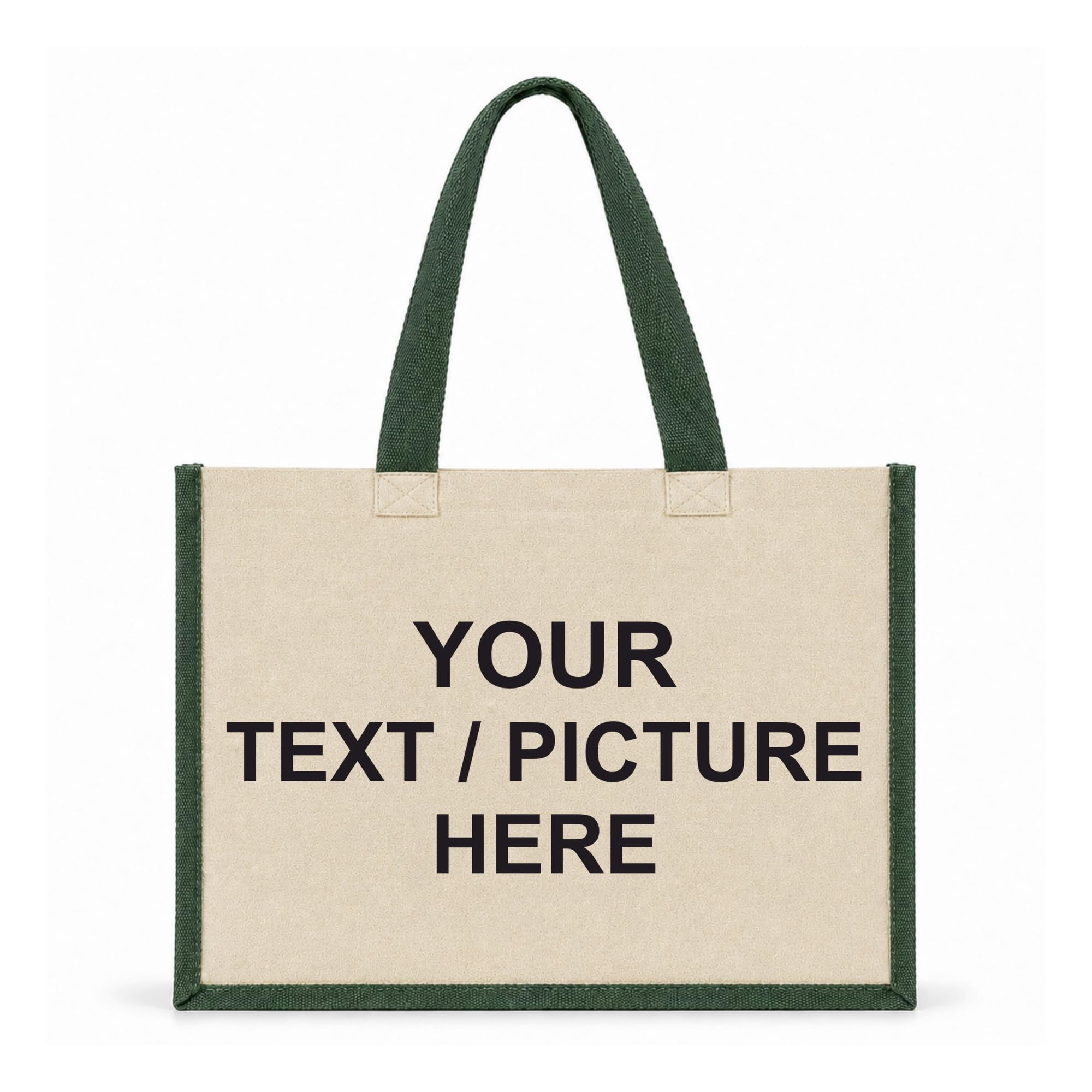 Printshirts Personalised Canvas Tote Bag – Custom Shopping Bag with Image, Logo or Text, Large Reusable Shoulder Bag, Natural Contrast Colour Handles, Personalised Gift Bag Green