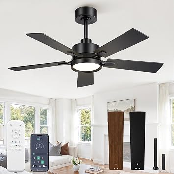 42 Inch Ceiling Fan with Lights and Remote,Smart APP Control | Dimmable LED,All-Setting Memory,Quiet DC Motor,Dual-Finish Blades,Damp Rated,Reversible Blades,6 Adjustable Speeds,Modern