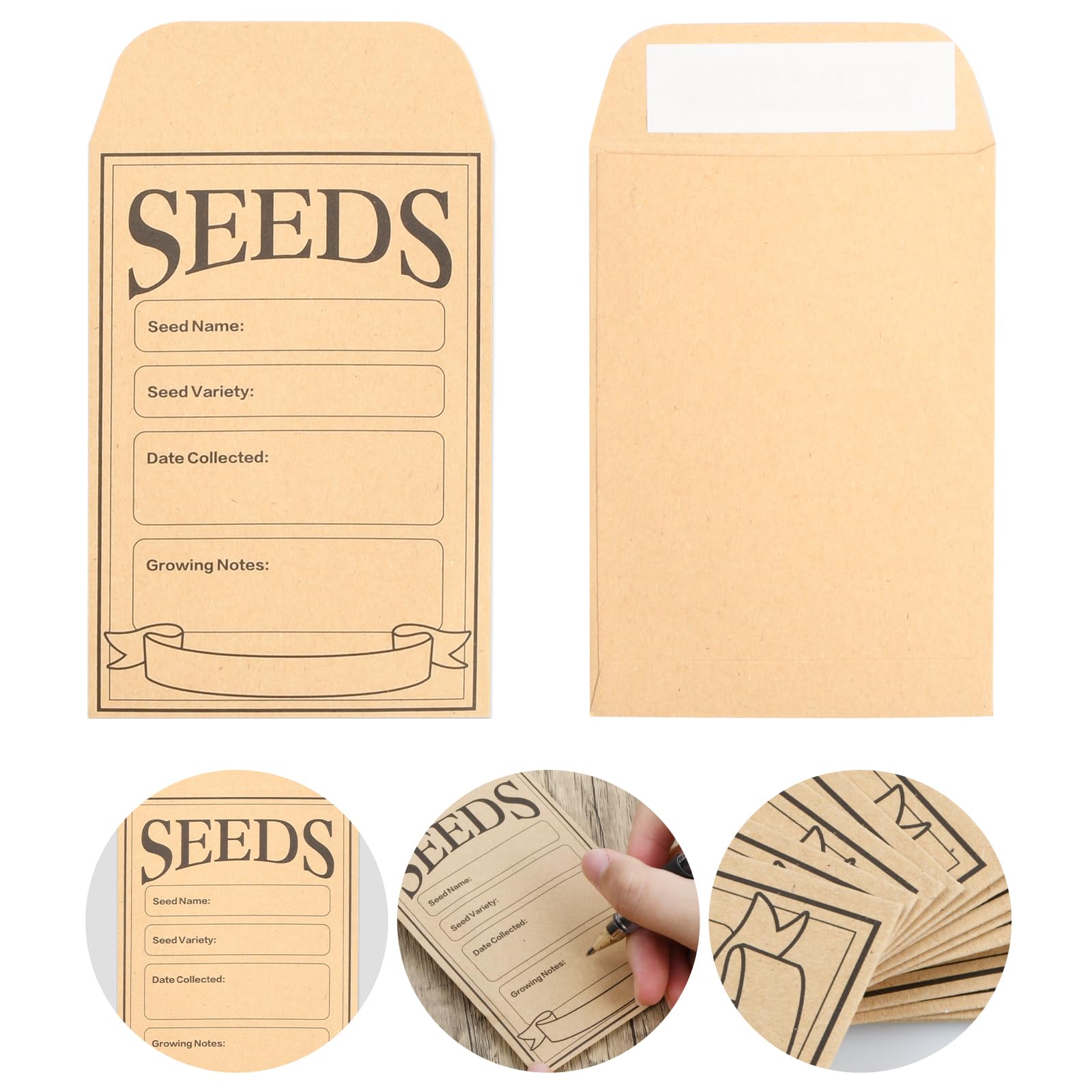 Enveloppe Kraft Auto-scellant 12 x 8 cm 100 Pièces Sac en Papier pour Graines