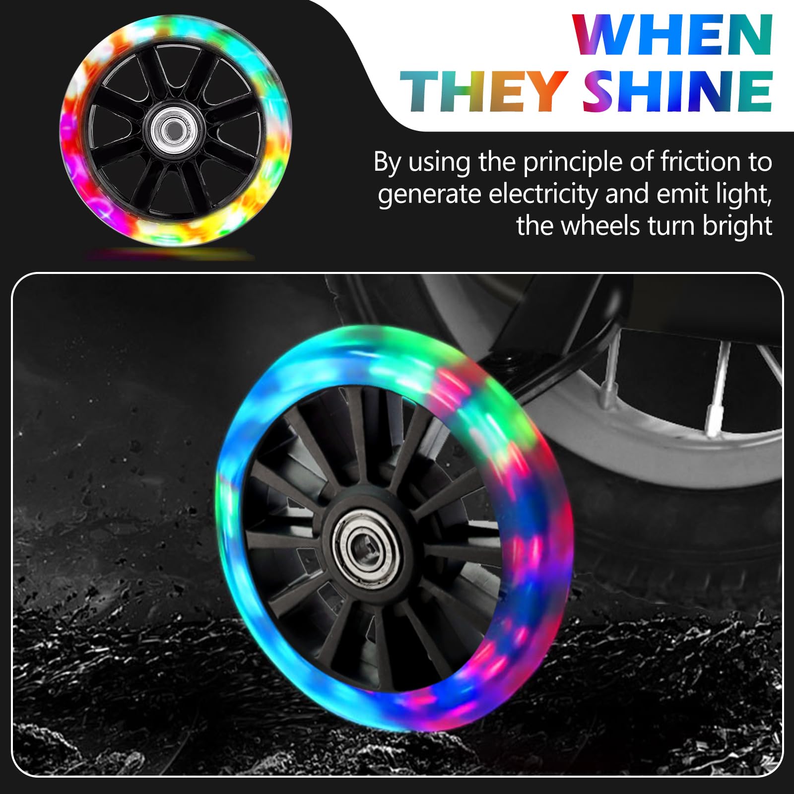 Roues Lumineuses Pour Trottinette – 80 Mm Et 120 Mm – Avec LED Sans Pile – Roulements ABEC 7 - 3