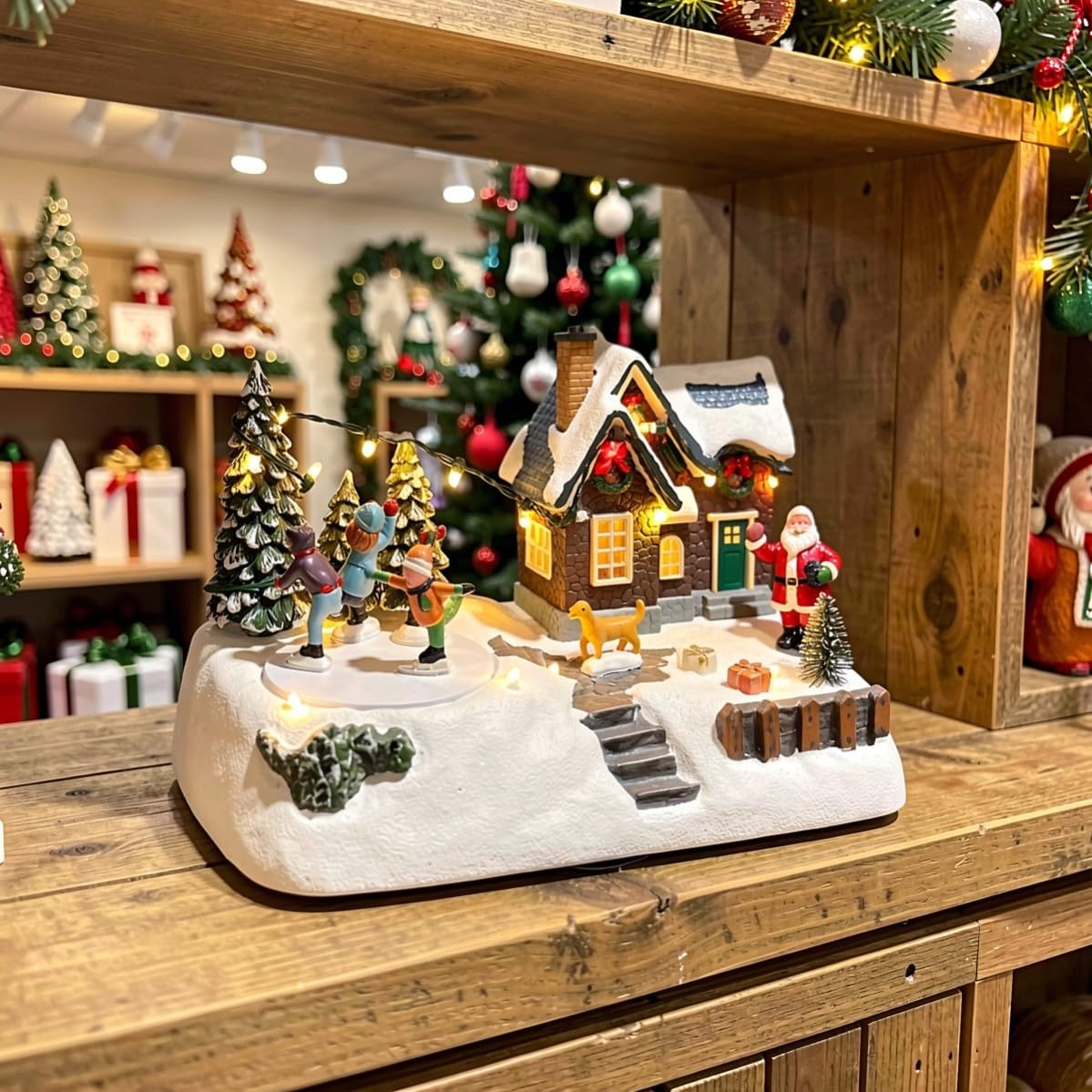 Miniatura Casa Villaggio Neve Natalizio in Resina Luminosa