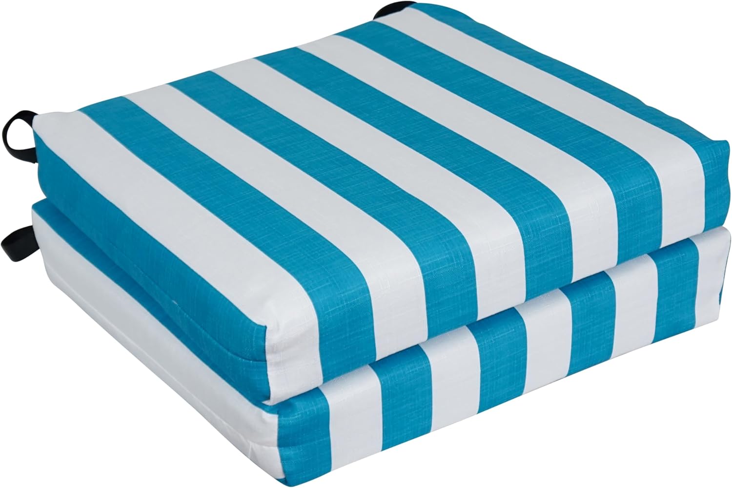 Blazing Needles Square Outdoor Chair Cushion, 20 x 19, Classic Stripe Turquoise 2 Count