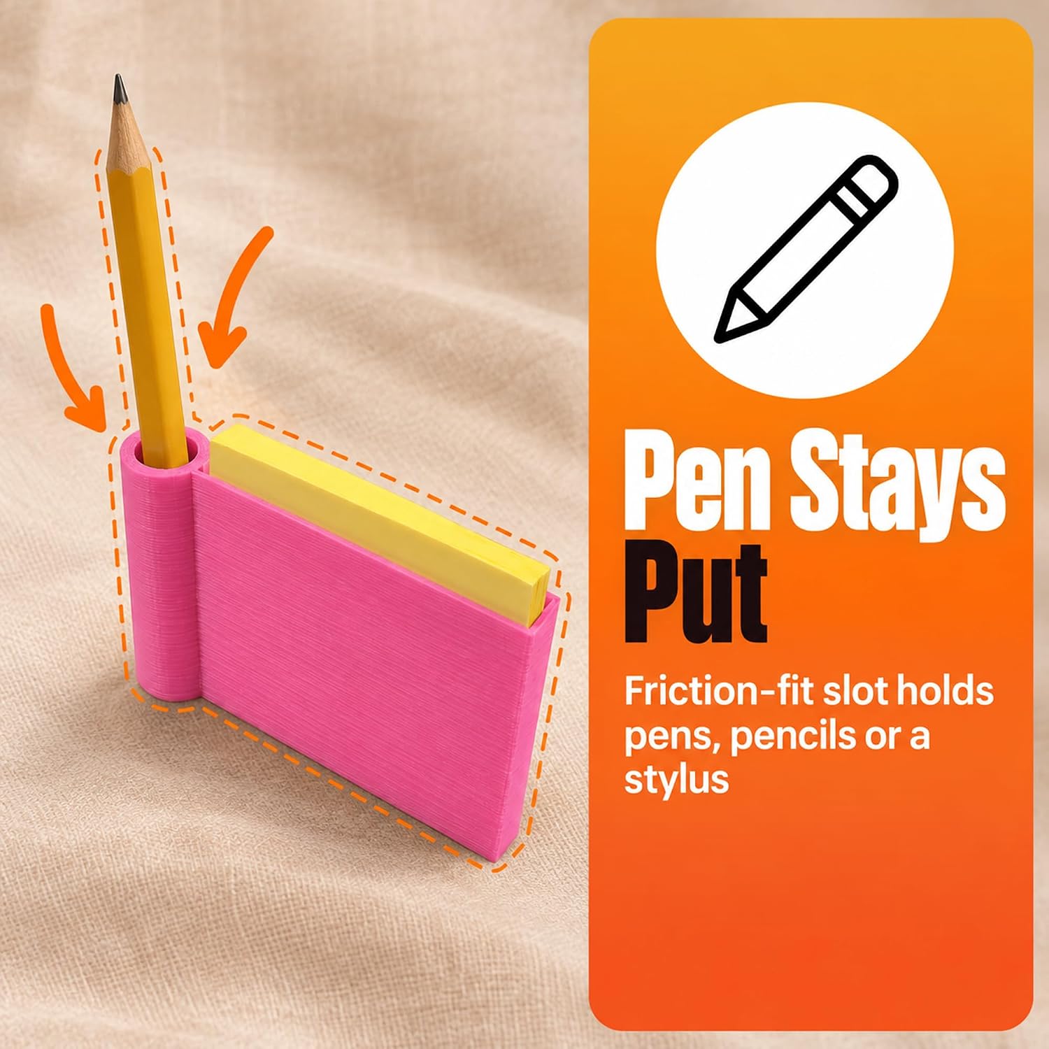 SplashNColor Sticky Note Holder with Pen Slot – Desk Organizer for Post It Notes | Freestanding Desktop Memo Pad Dispenser | Keeps Writing Supplies Neat | Home Office Cubicle Teacher