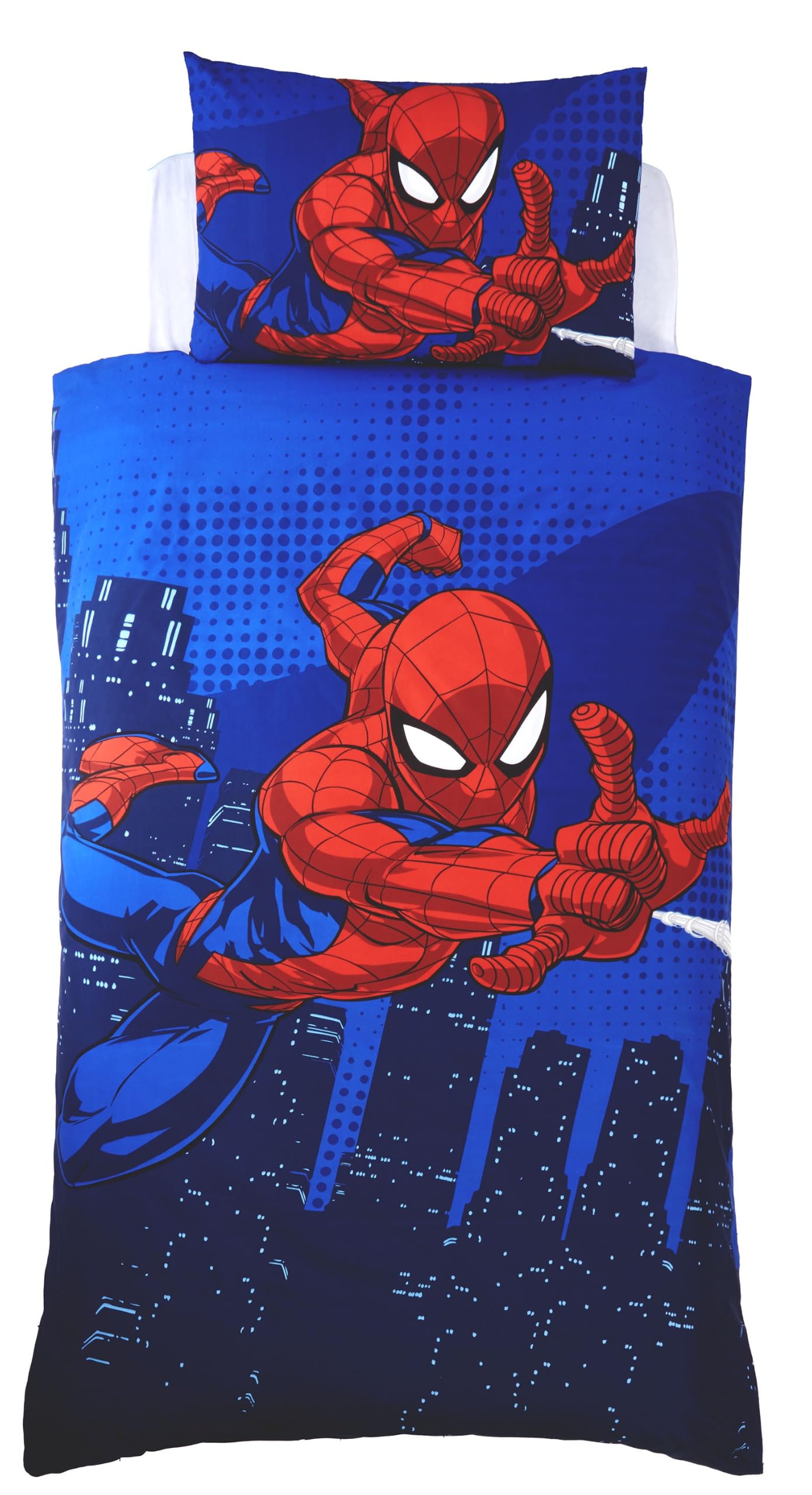 Spiderman Single Duvet Cover Set – Official Marvel Reversible Boys Bedding, Soft 55% Cotton 45% Polyester Quilt Cover with Matching Pillowcase, Blue, UK Single Bed