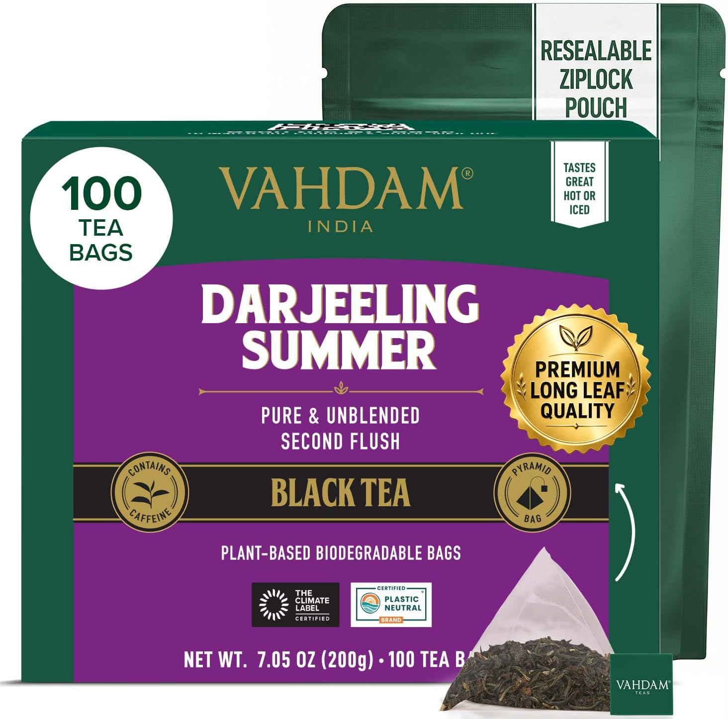 Darjeeling Black Tea Bags (100 Count) High Caffeine, Non GMO, Gluten Free | Smooth & Sweet Tea With Distinguished Fruity Notes | Full Bodied