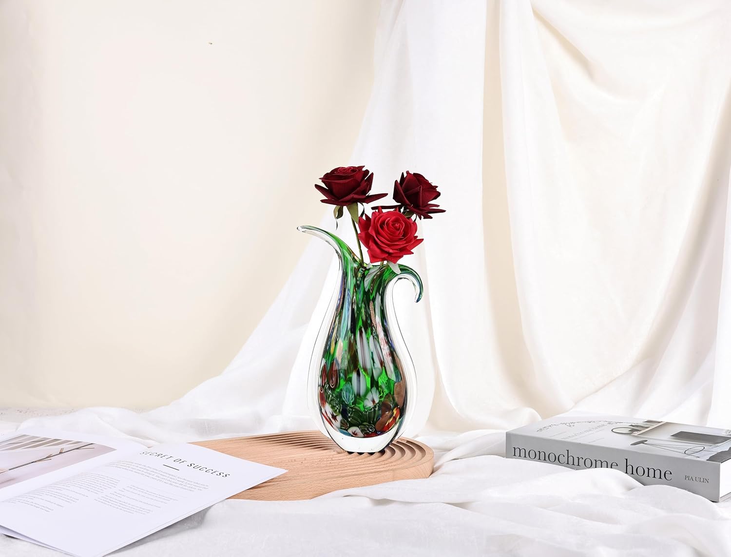 Blown Glass vase, Unique Murano Style Glass Art Deco vase for Living Room TV Stand, Table Setting, Office, Room and Desktop Decorations and Ornaments. - Image 4