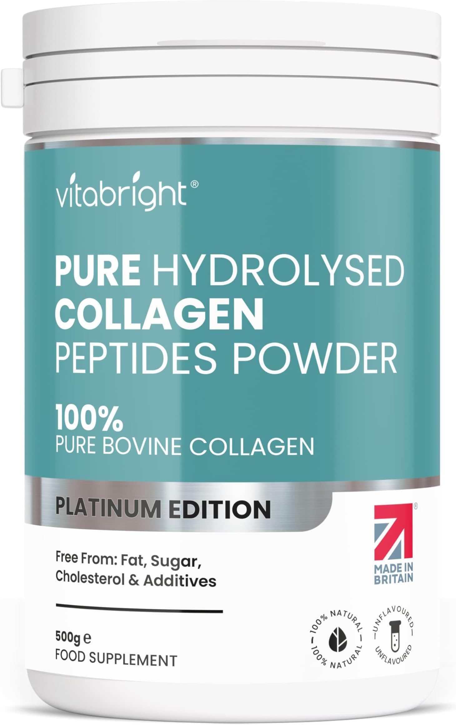 VitaBright Bovine Collagen Powder 500g | Hydrolyzed Peptides | 50 Servings