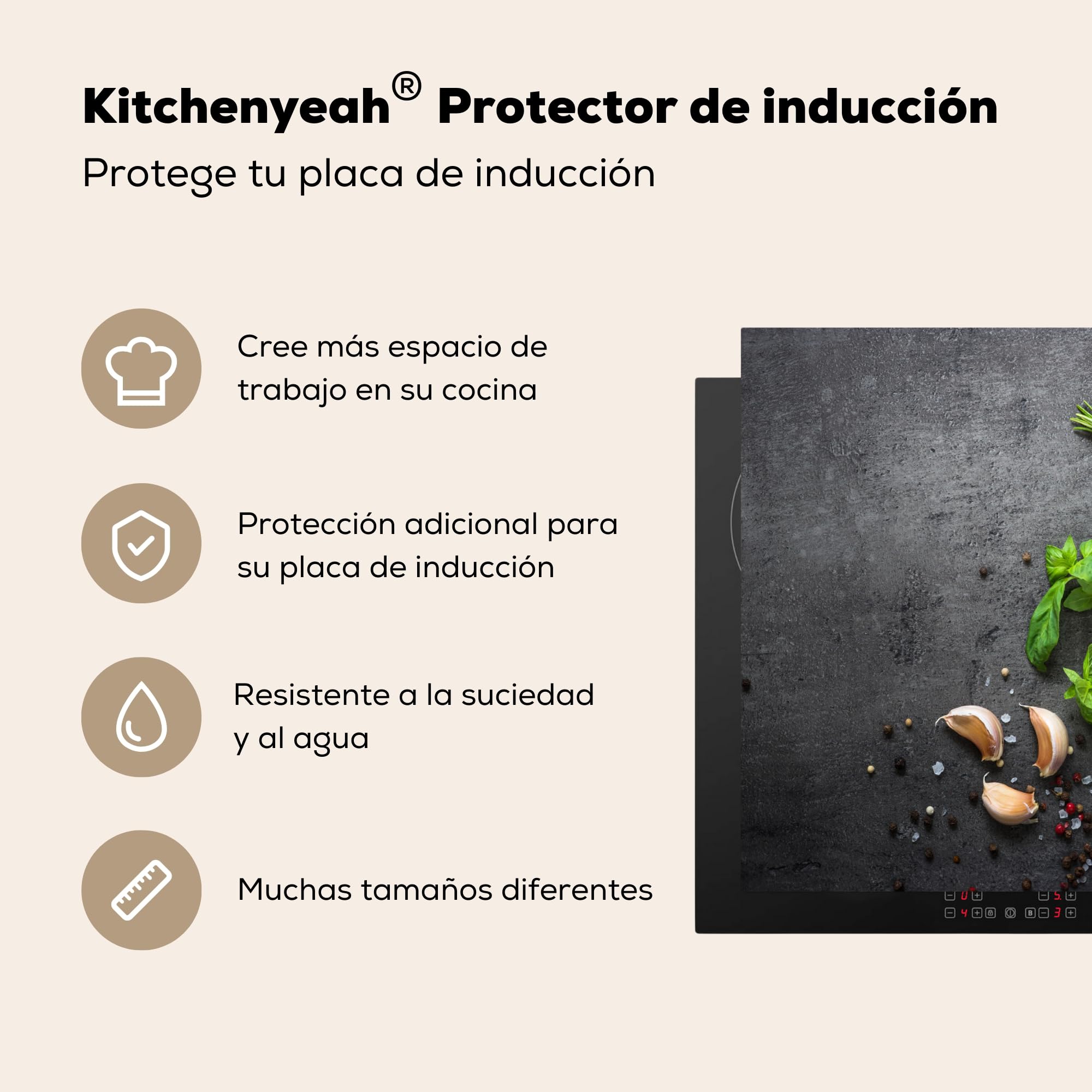 KitchenYeah© Cubre Vitrocerámica - Protector Vitroceramica Induccion 59x52 cm - Tapa Vitroceramica - Protector de Vitroceramica Lima - Hierbas - Especias - Verde - Gris - Hormigón — view 3