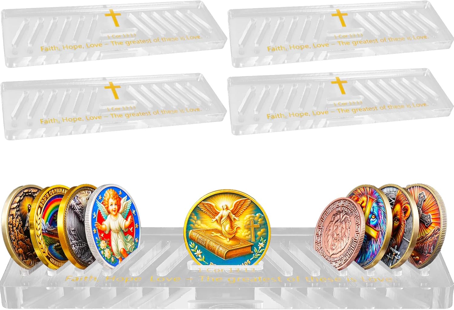 5 PCS Radiant Cross Display Stand - Faith, Hope, Love - The Greatest of These is Love, Inspirational Christian Decor, Faith-Based Gifts for Spiritual Encouragement for Men & Women