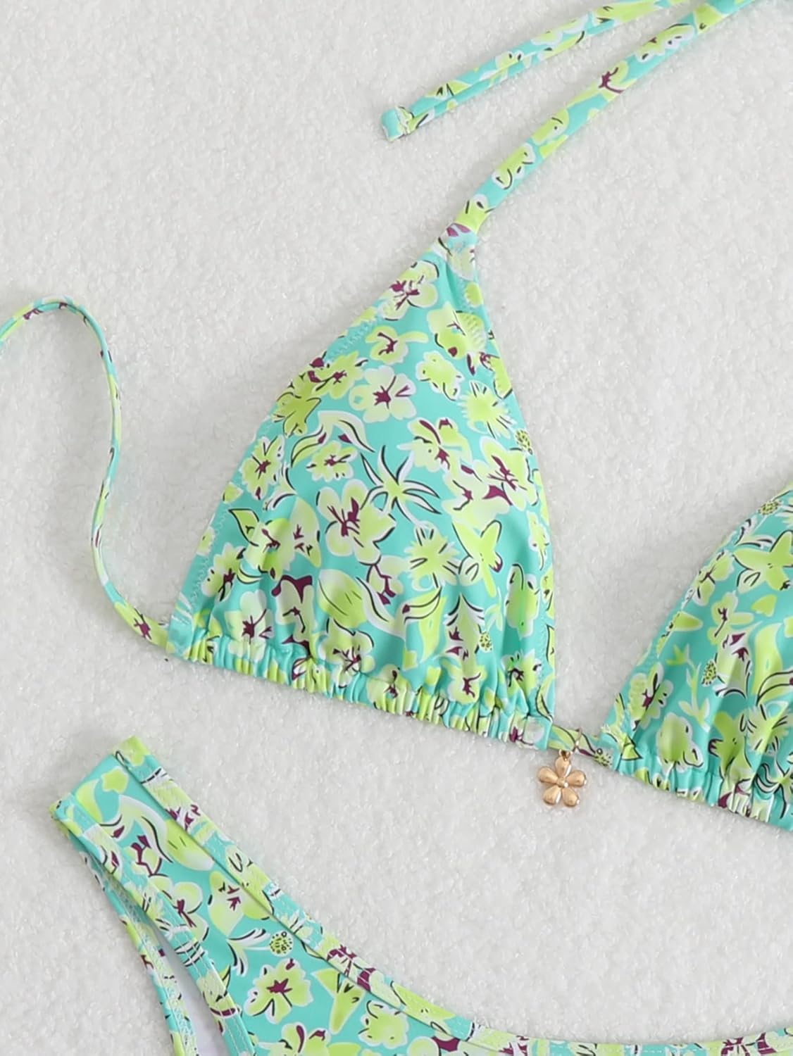 Women's High Waist Ditsy Floral Print Bathing Suit Halter Summer Swimsuit Bikini Set - Image 5