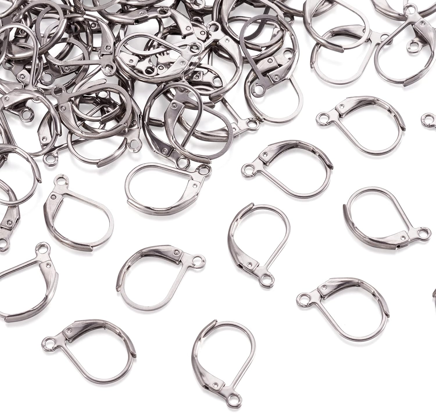 Pandahall 100pcs Stainless Steel Lever Back Hoop Earrings Surgical Earring Components for Jewelry Makings 13x10x1.5mm