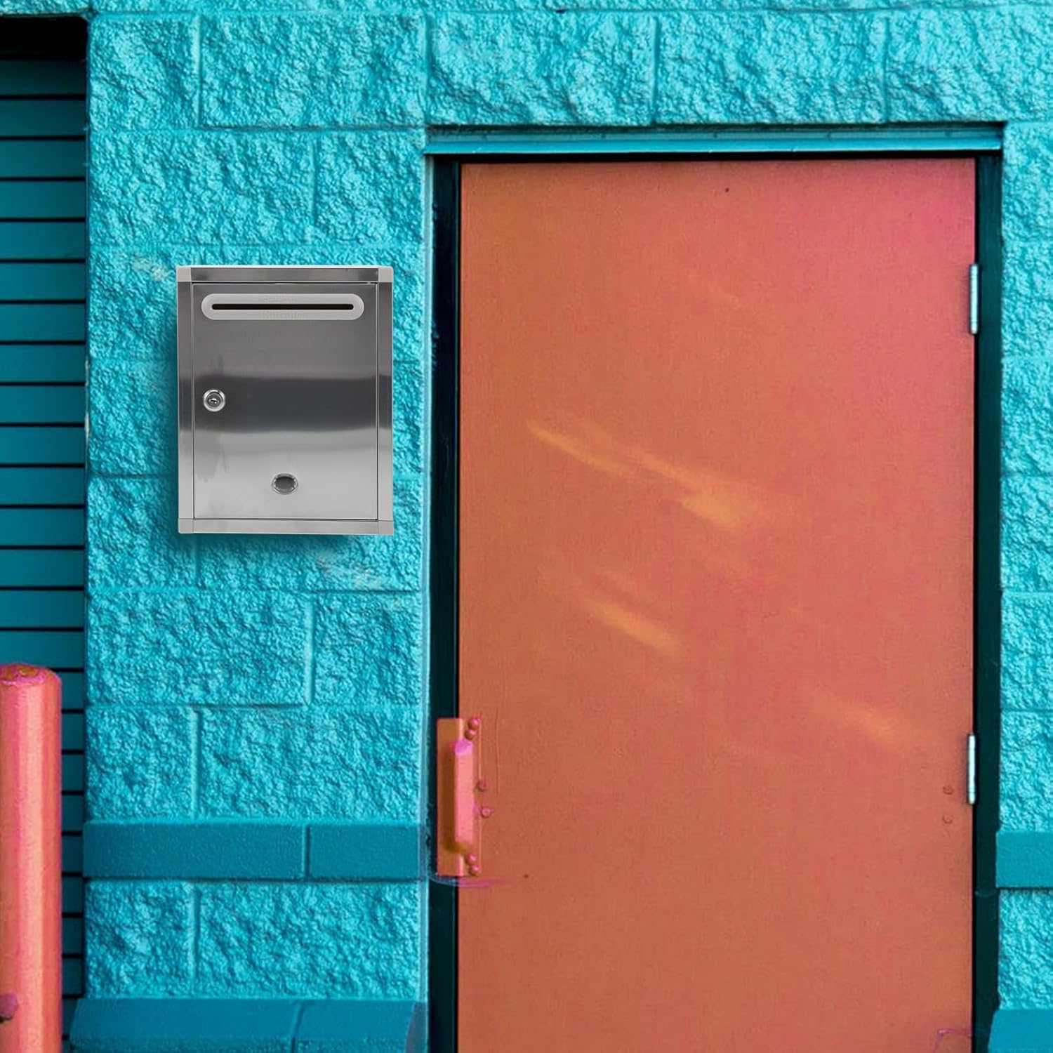 Stainless Steel Wall Mount Mailbox with Viewing Slot, Lockable Outdoor Letter Box for Home and Office, Rust-Resistant Metal Mailbox 27x21x11cm Random Color