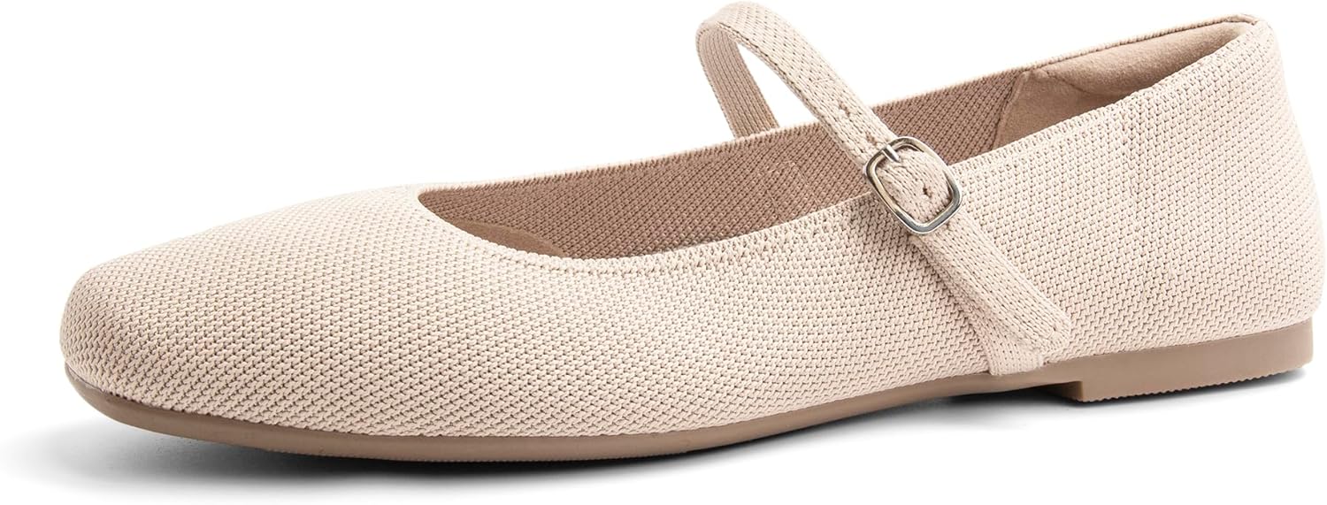 Square Toe Mary Jane Flats for Women Dressy Comfortable Knit Ballet Flat Adjustable Strap for Work - Image 5